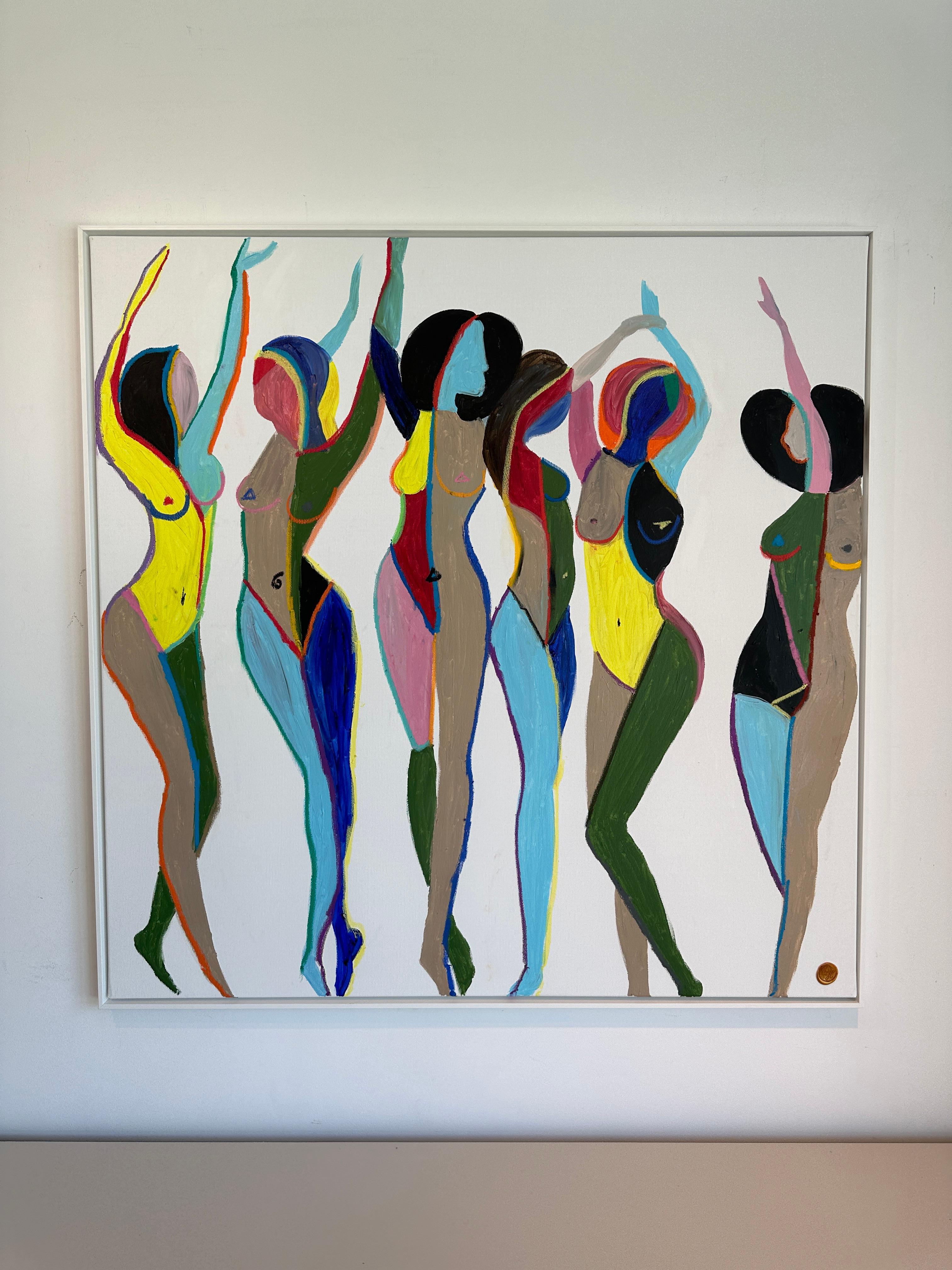 Joy after Matisse by K. Hormel - Colorful Dancers Contemporary Oil painting For Sale 3