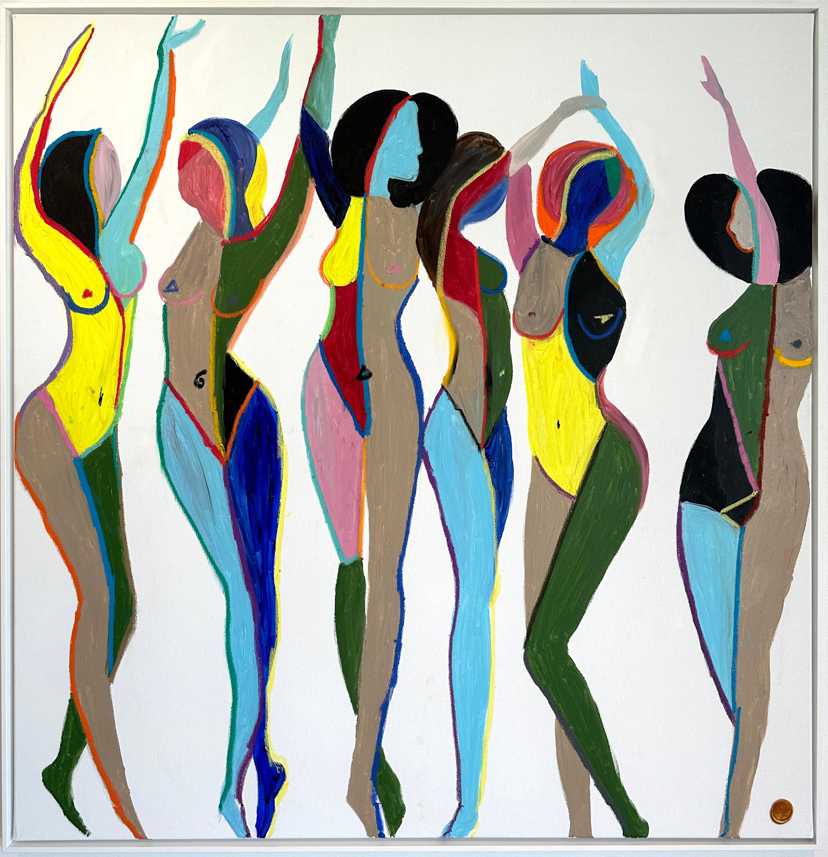 Katharina Hormel Abstract Painting – Freude nach Matisse von K. Hormel - Bunte Tänzerinnen Zeitgenössisches Ölgemälde