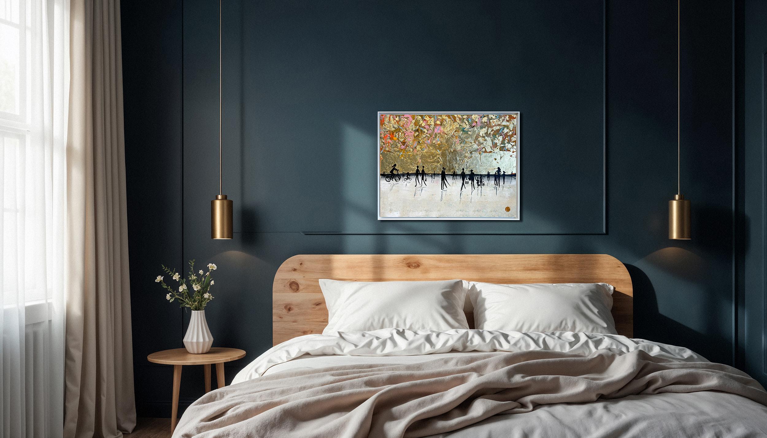 Joyful Moments - Gold Leaf Peinture abstraite contemporaine - Or Abstract Painting par Katharina Hormel
