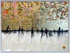 Momentos alegres - Pintura abstracta contemporánea en pan de oro