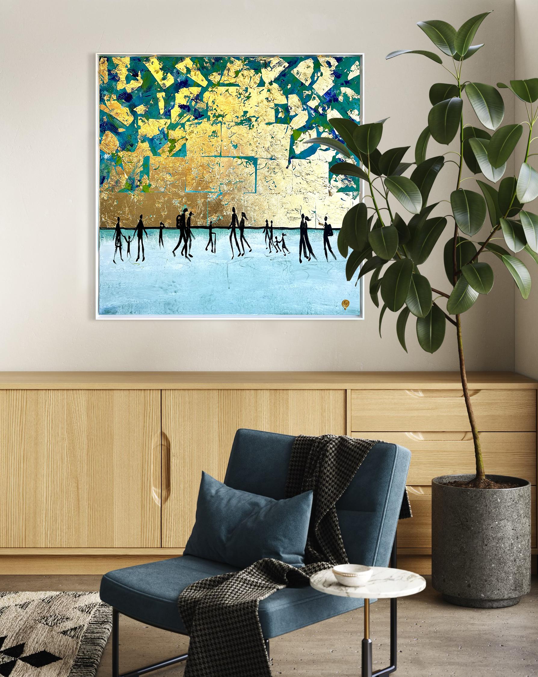 Kissing Memories - Blattgold Zeitgenössisches abstraktes Familiengemälde im Angebot 11