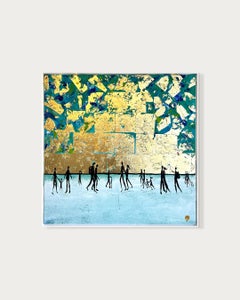 Kissing Memories - Foglia d'oro Quadro astratto contemporaneo di famiglia