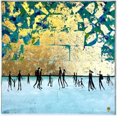Kissing Memories - Foglia d'oro Quadro astratto contemporaneo di famiglia
