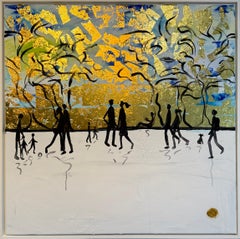 Laughter in Small Moments - Gold Leaf Contemporary abstract family painting