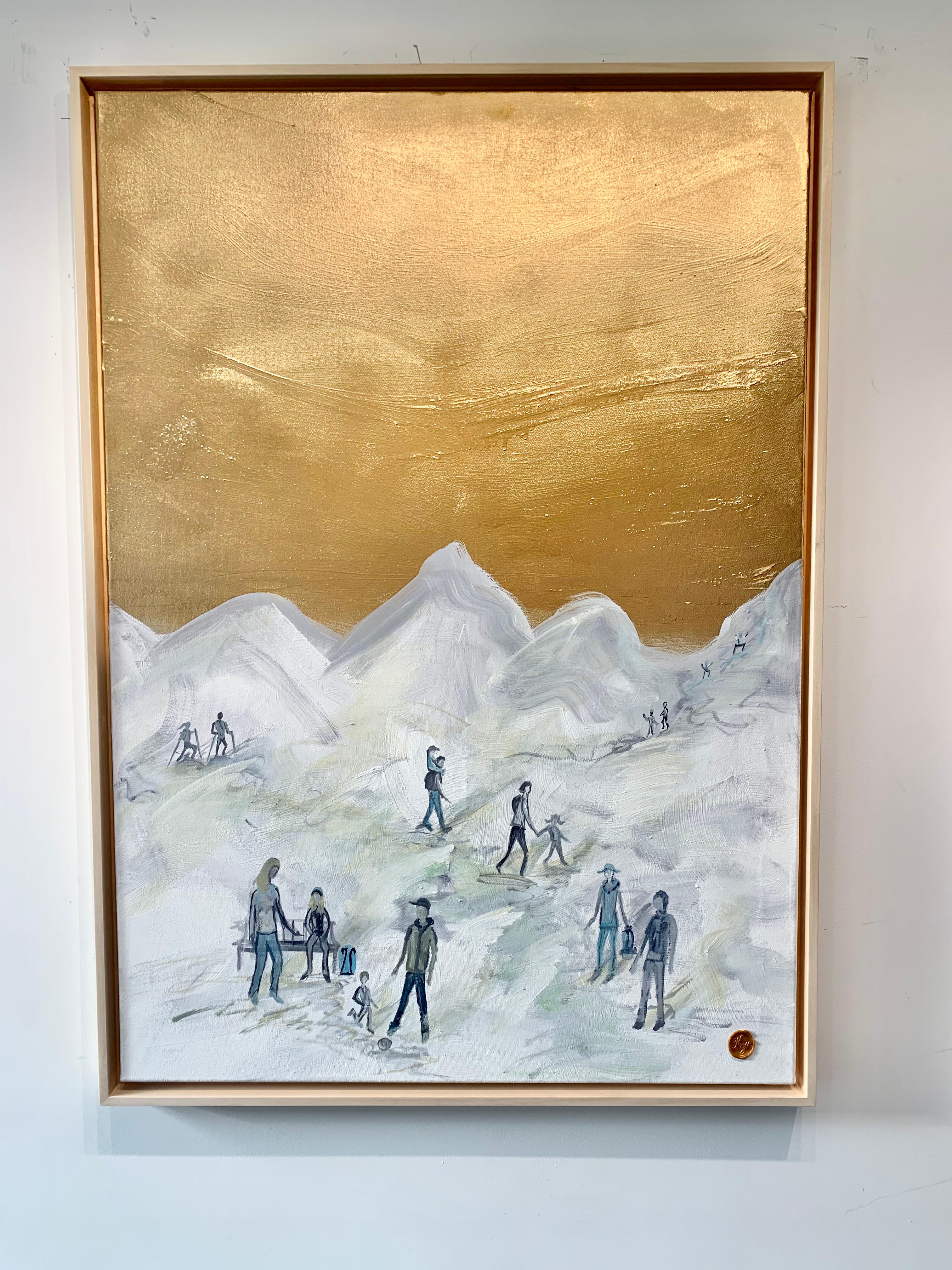 Let’s go hiking by K. Hormel - Gold Contemporary abstract Oil painting For Sale 7