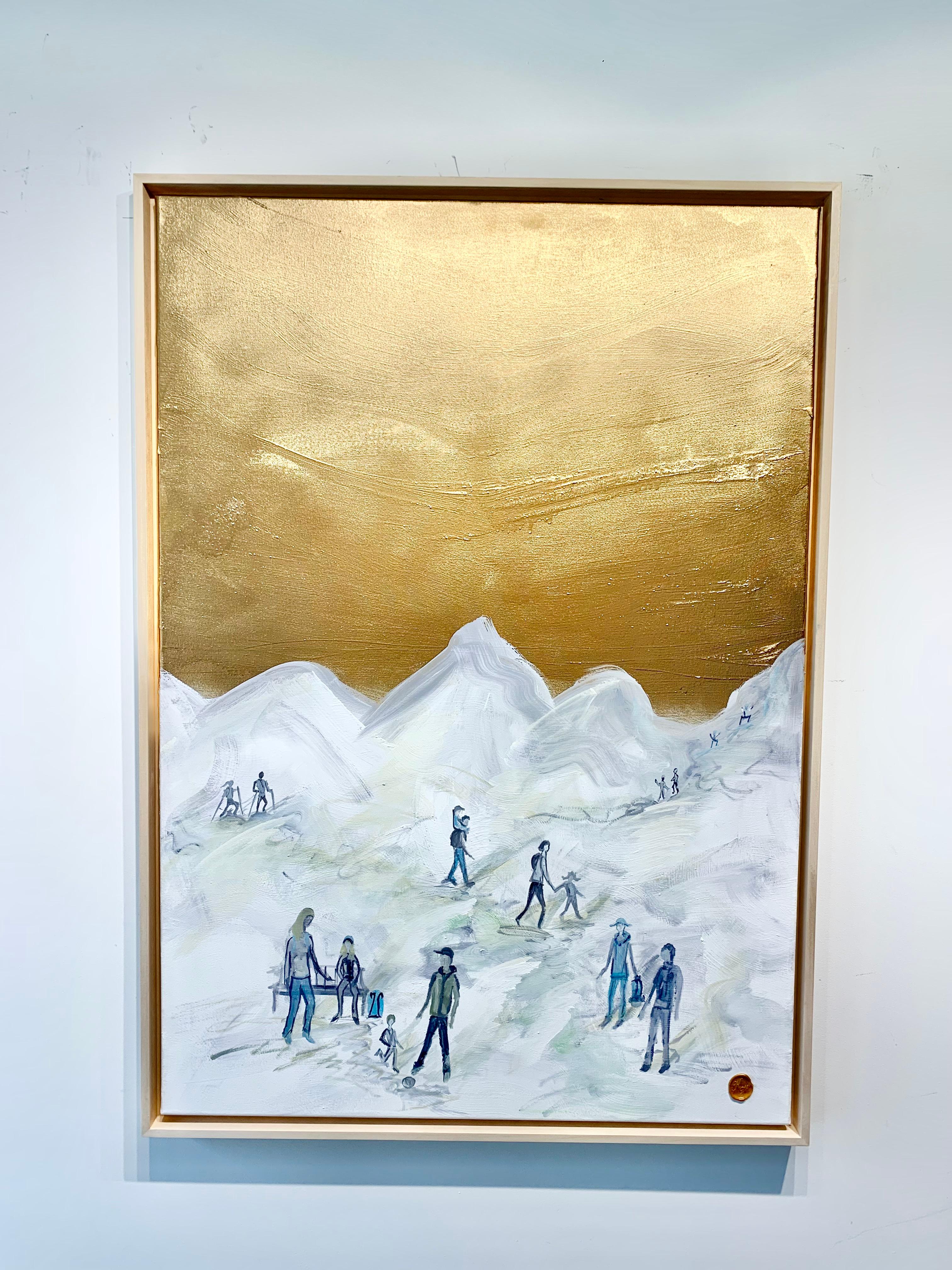 Let’s go hiking by K. Hormel - Gold Contemporary abstract Oil painting For Sale 5