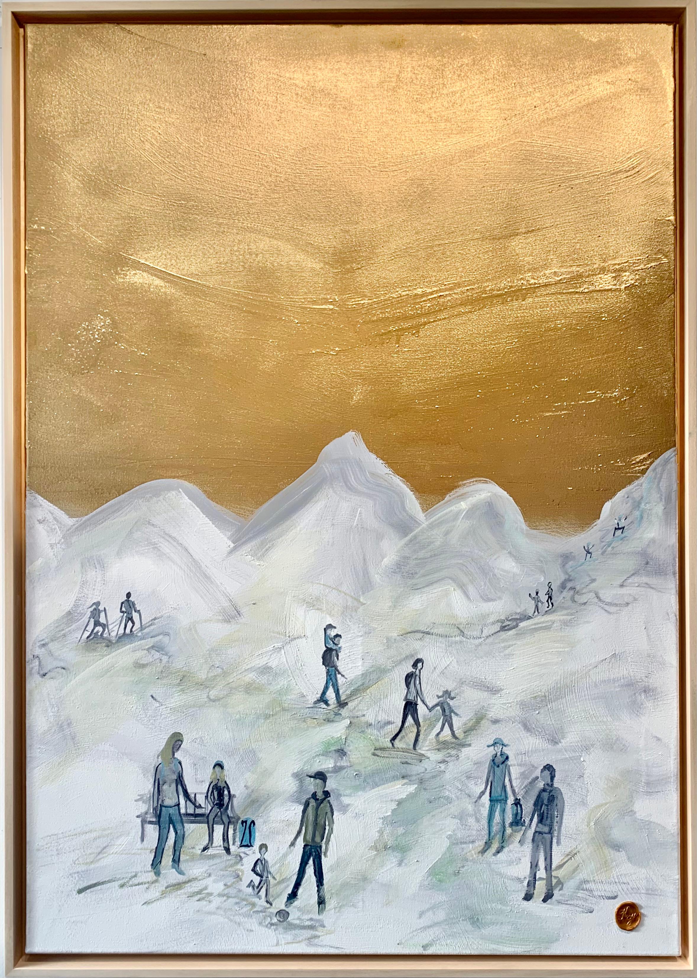 Let’s go hiking by K. Hormel - Gold Contemporary abstract Oil painting - Painting by Katharina Hormel