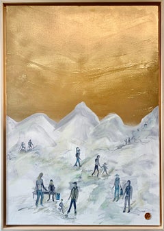 Lets go hiking de K. Hormel - Peinture à l'huile abstraite contemporaine dorée