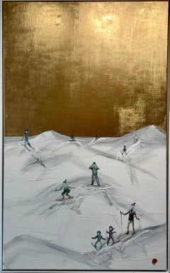 Let’s go Skiing by K. Hormel - Gold Contemporary abstract Oil painting