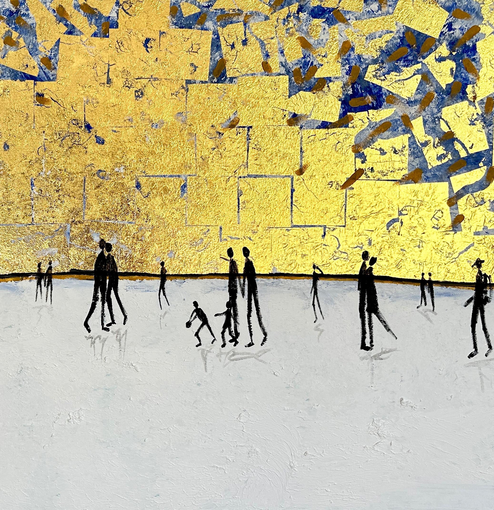 Luz y Amor - Cuadro familiar abstracto contemporáneo en pan de oro en venta 8