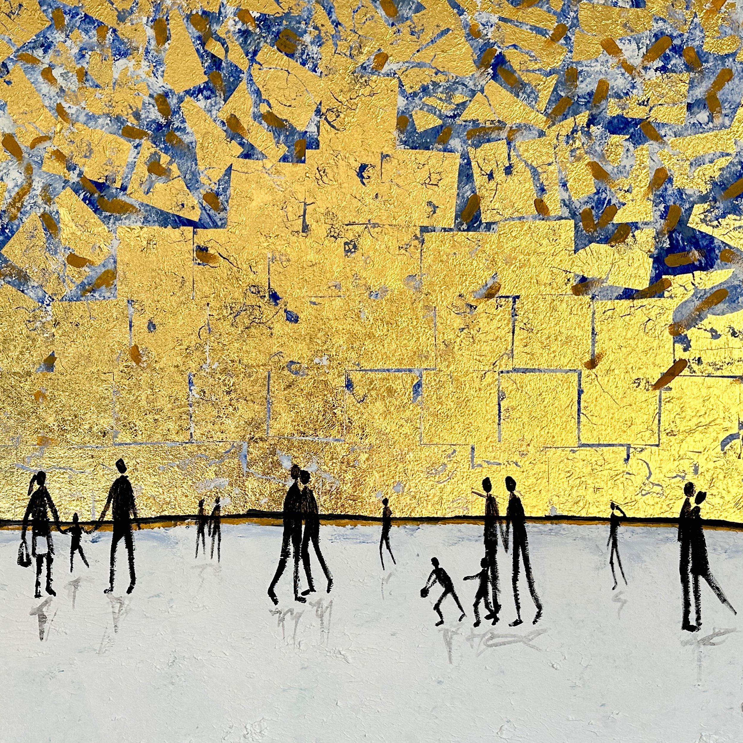 Luz y Amor - Cuadro familiar abstracto contemporáneo en pan de oro en venta 1