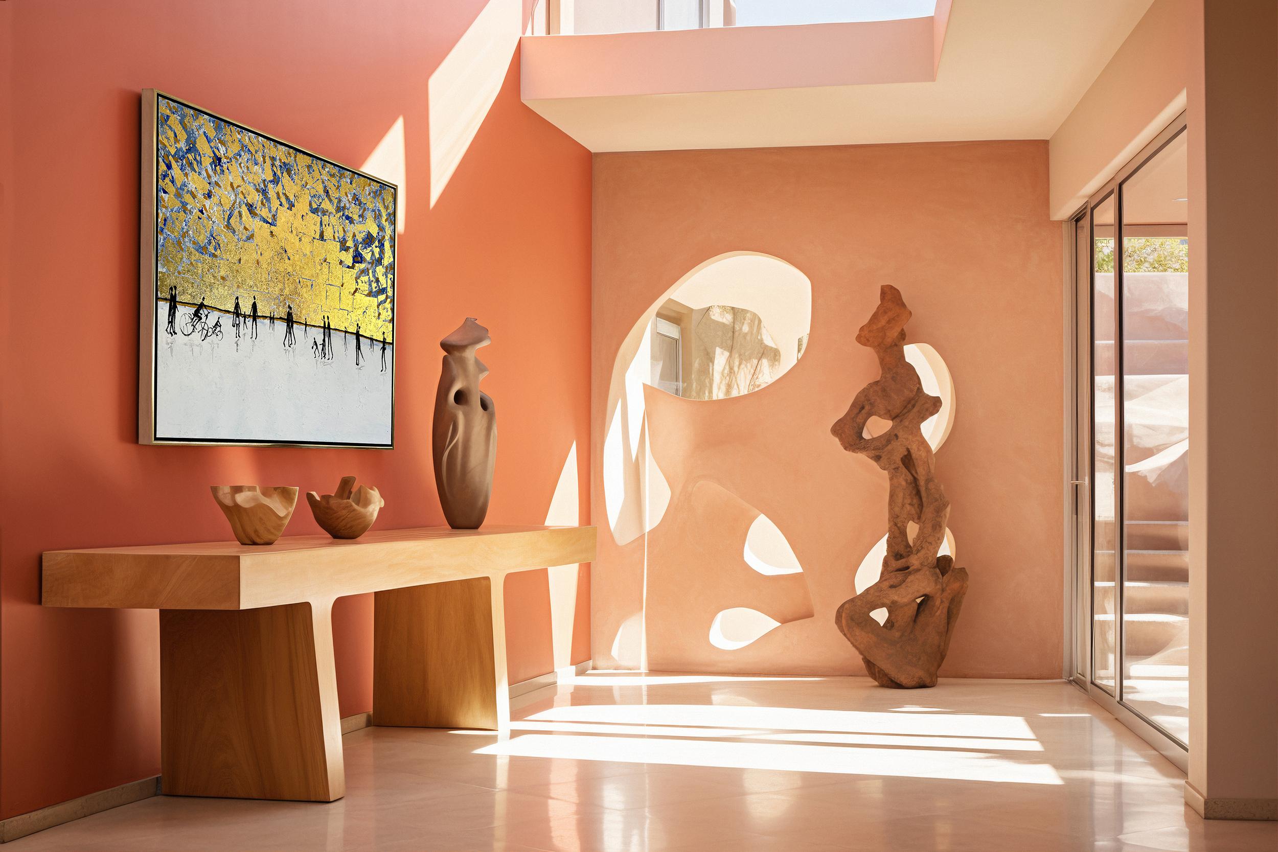 Luz y Amor - Cuadro familiar abstracto contemporáneo en pan de oro en venta 2