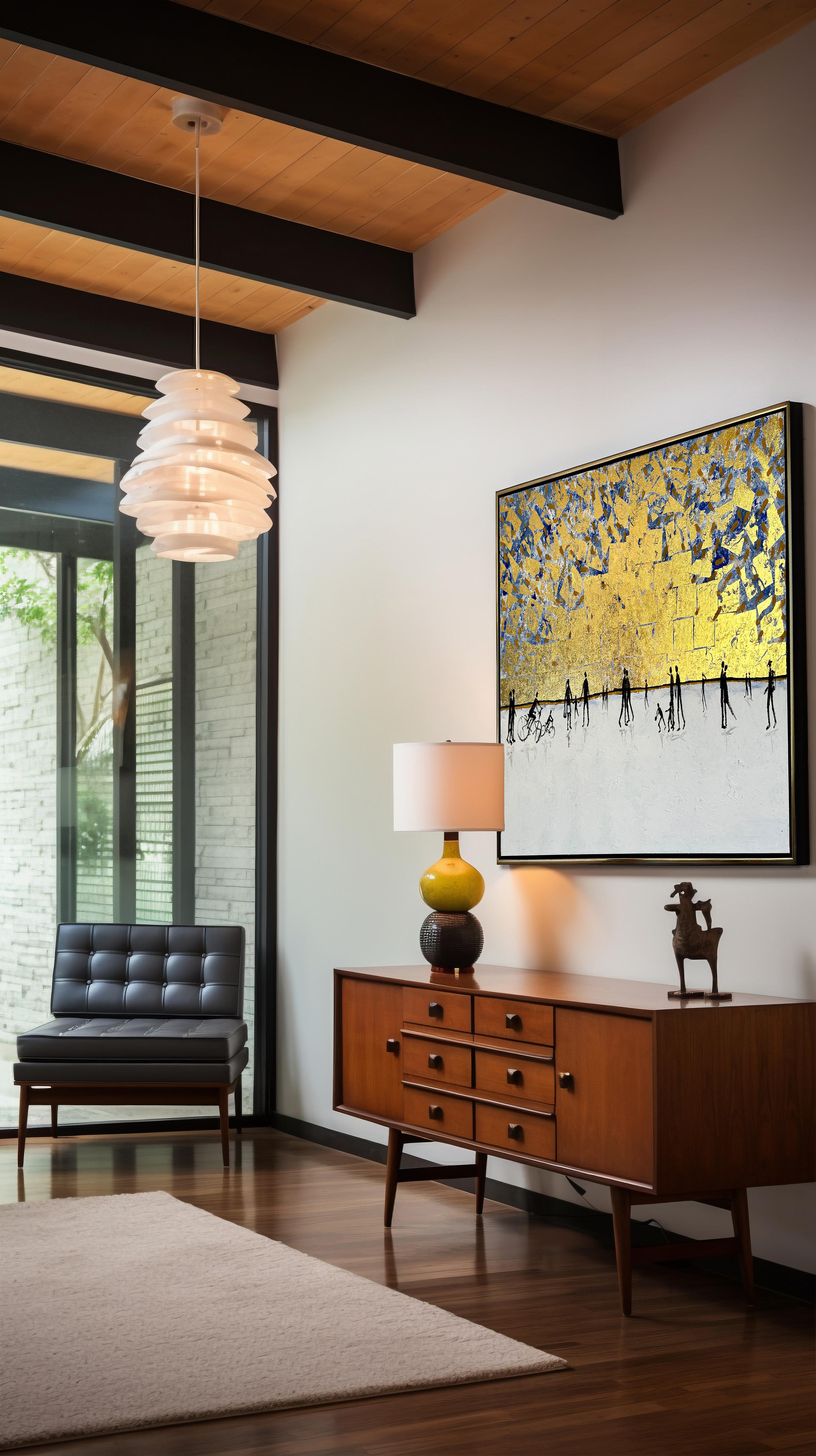 Luz y Amor - Cuadro familiar abstracto contemporáneo en pan de oro en venta 4