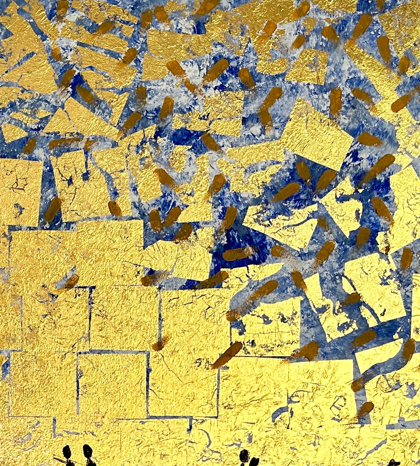 Luz y Amor - Cuadro familiar abstracto contemporáneo en pan de oro en venta 5