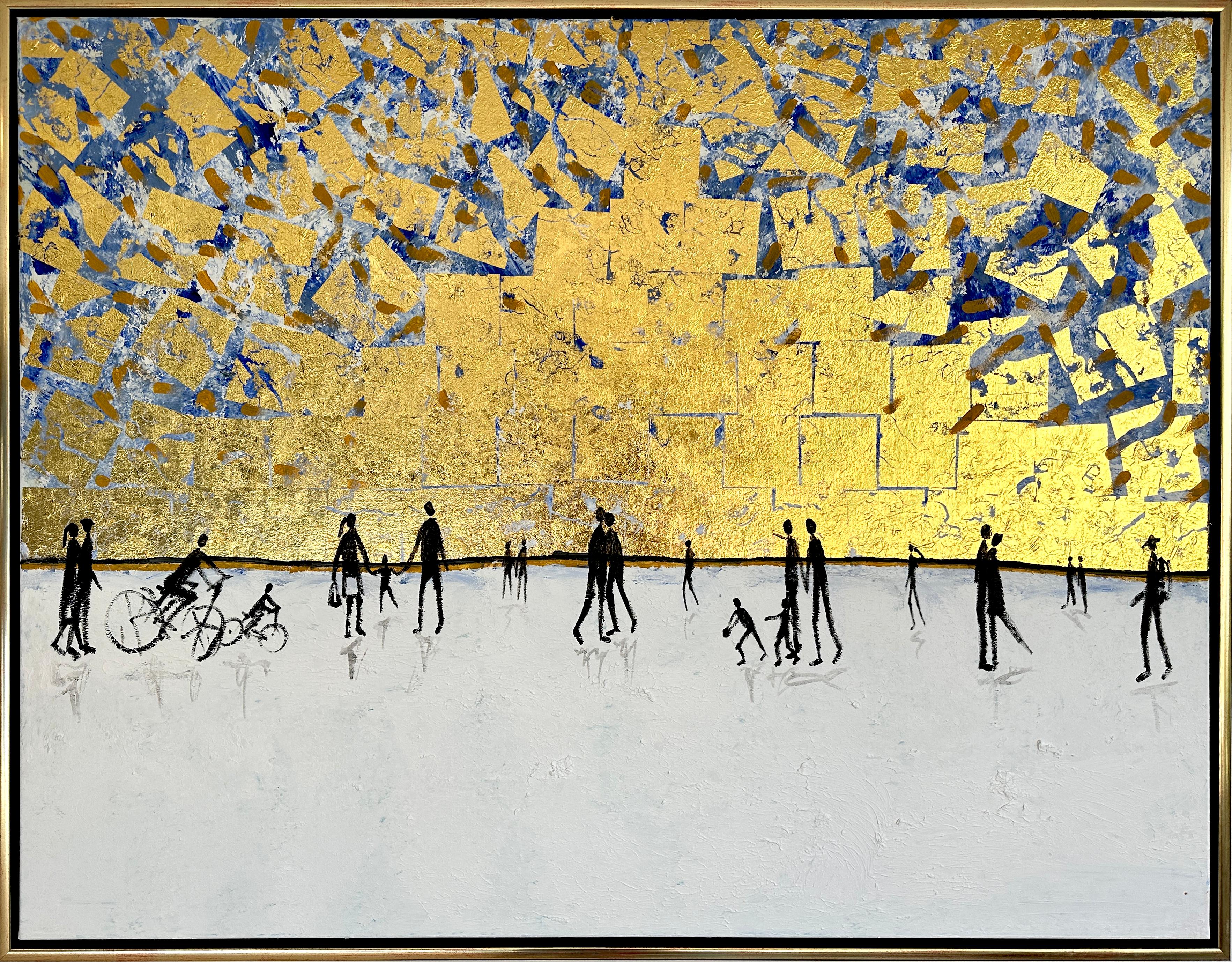 Luz y Amor - Cuadro familiar abstracto contemporáneo en pan de oro en venta 6
