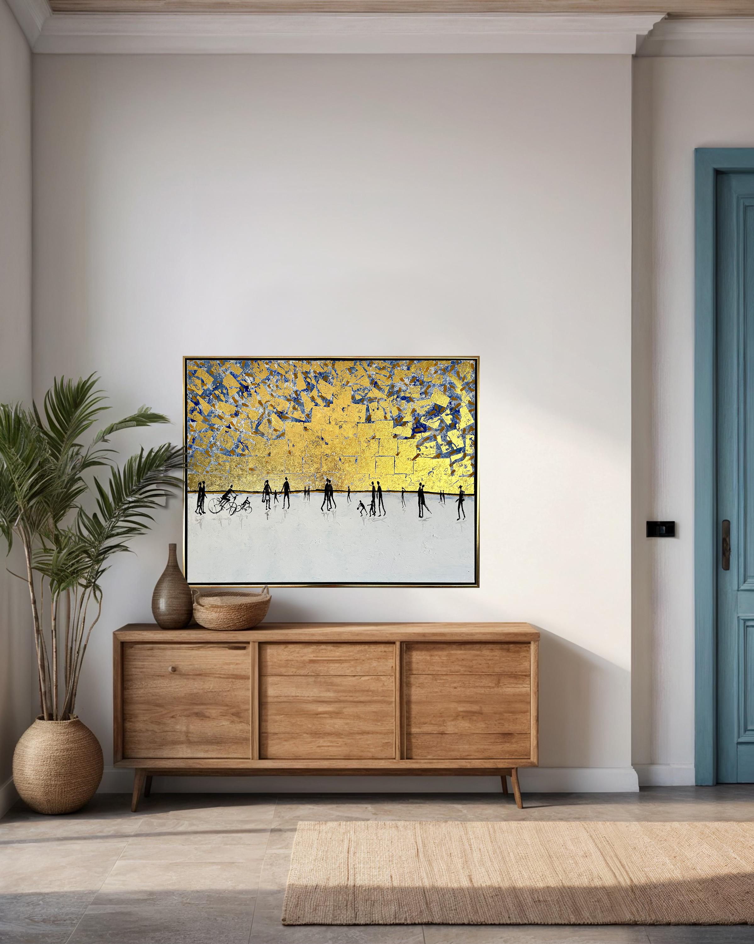 Luz y Amor - Cuadro familiar abstracto contemporáneo en pan de oro en venta 7