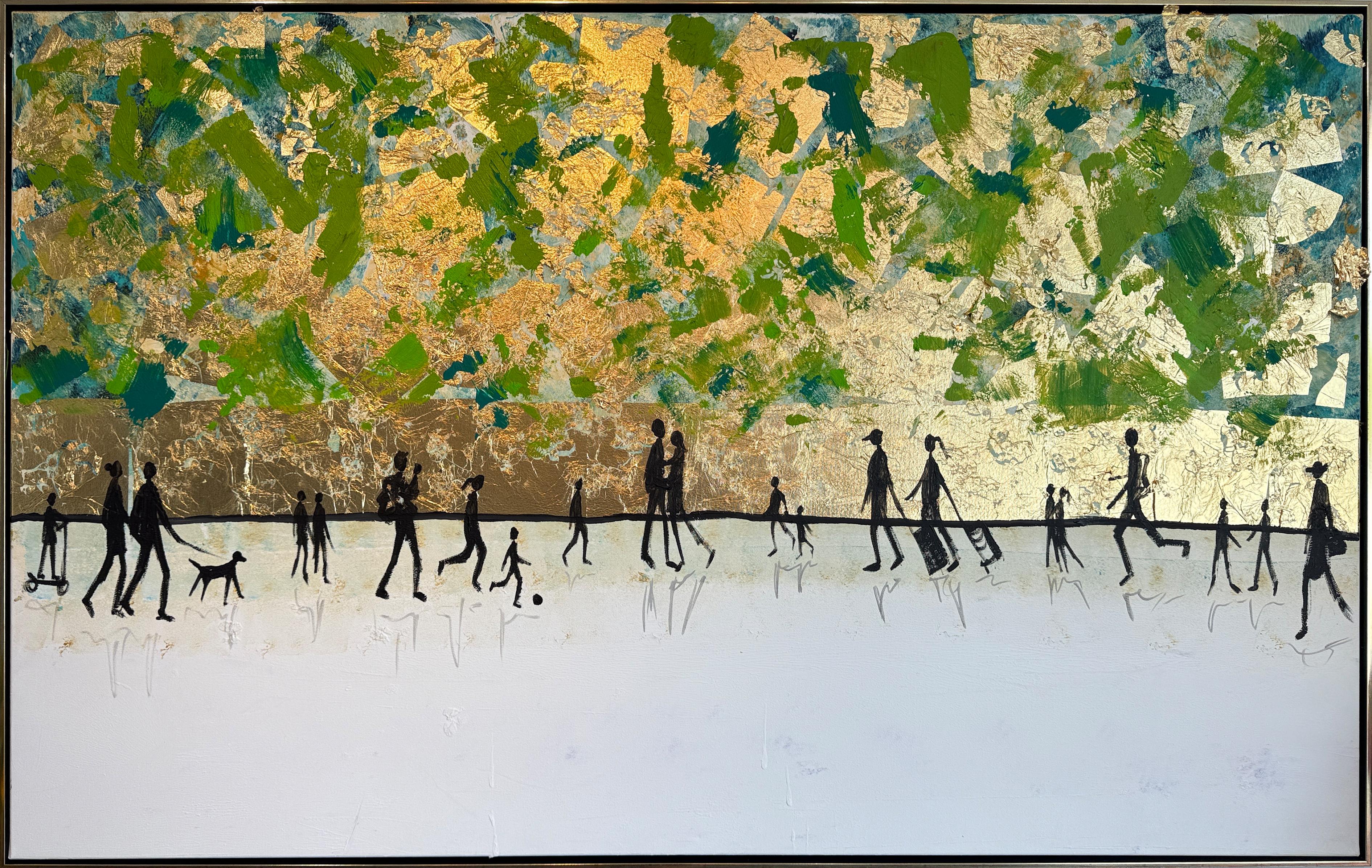 Light as Air: Gold Leaf Abstract Painting, Minimalist, 100x160 cm