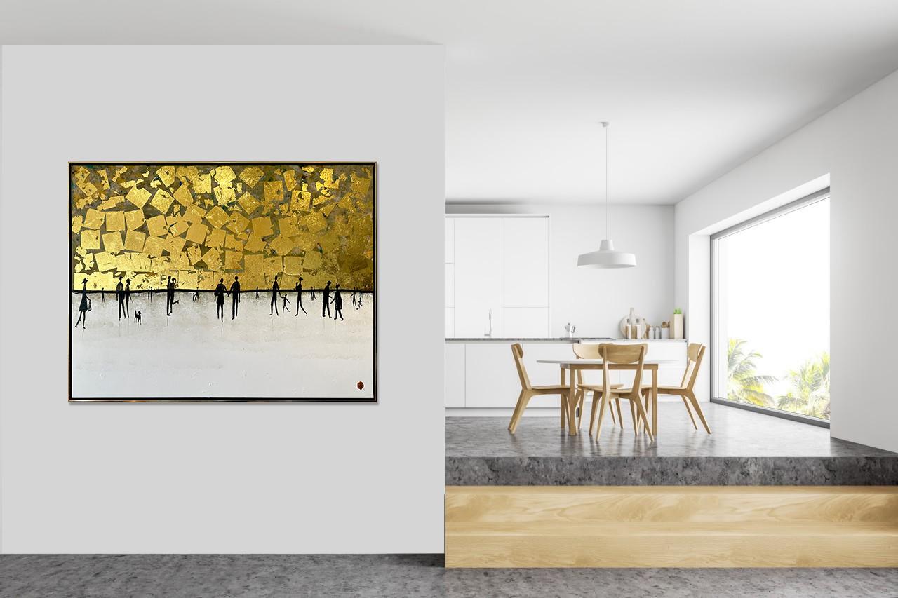 Living our Love Story - Gold Leaf Contemporary abstract family painting For Sale 7