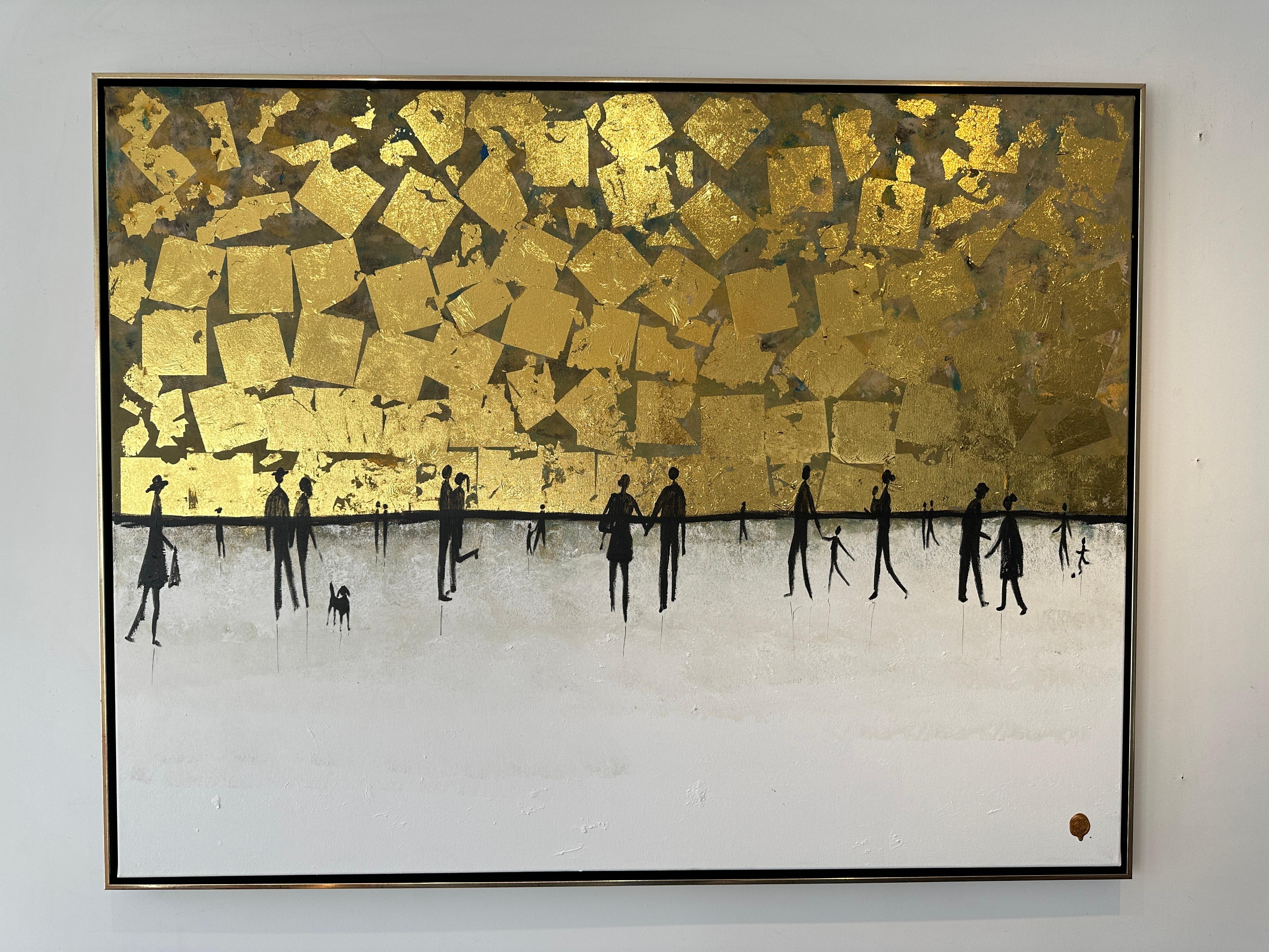 Living our Love Story - Gold Leaf Contemporary abstract family painting - Painting by Katharina Hormel