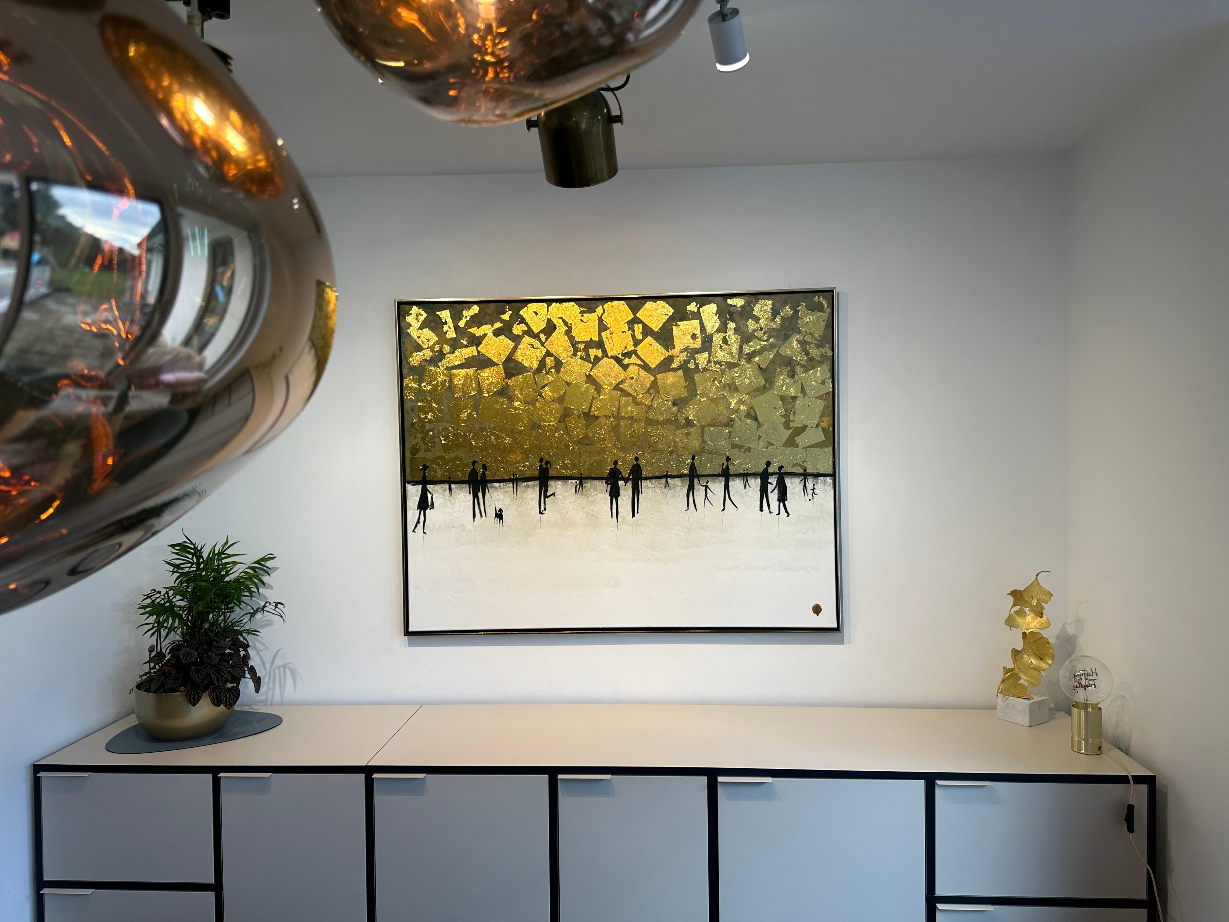 Living our Love Story - Gold Leaf Contemporary abstract family painting For Sale 2
