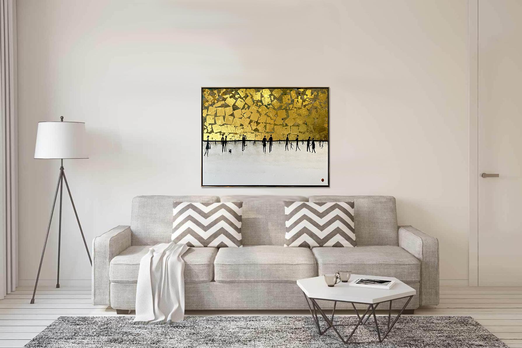Living our Love Story - Gold Leaf Contemporary abstract family painting For Sale 3