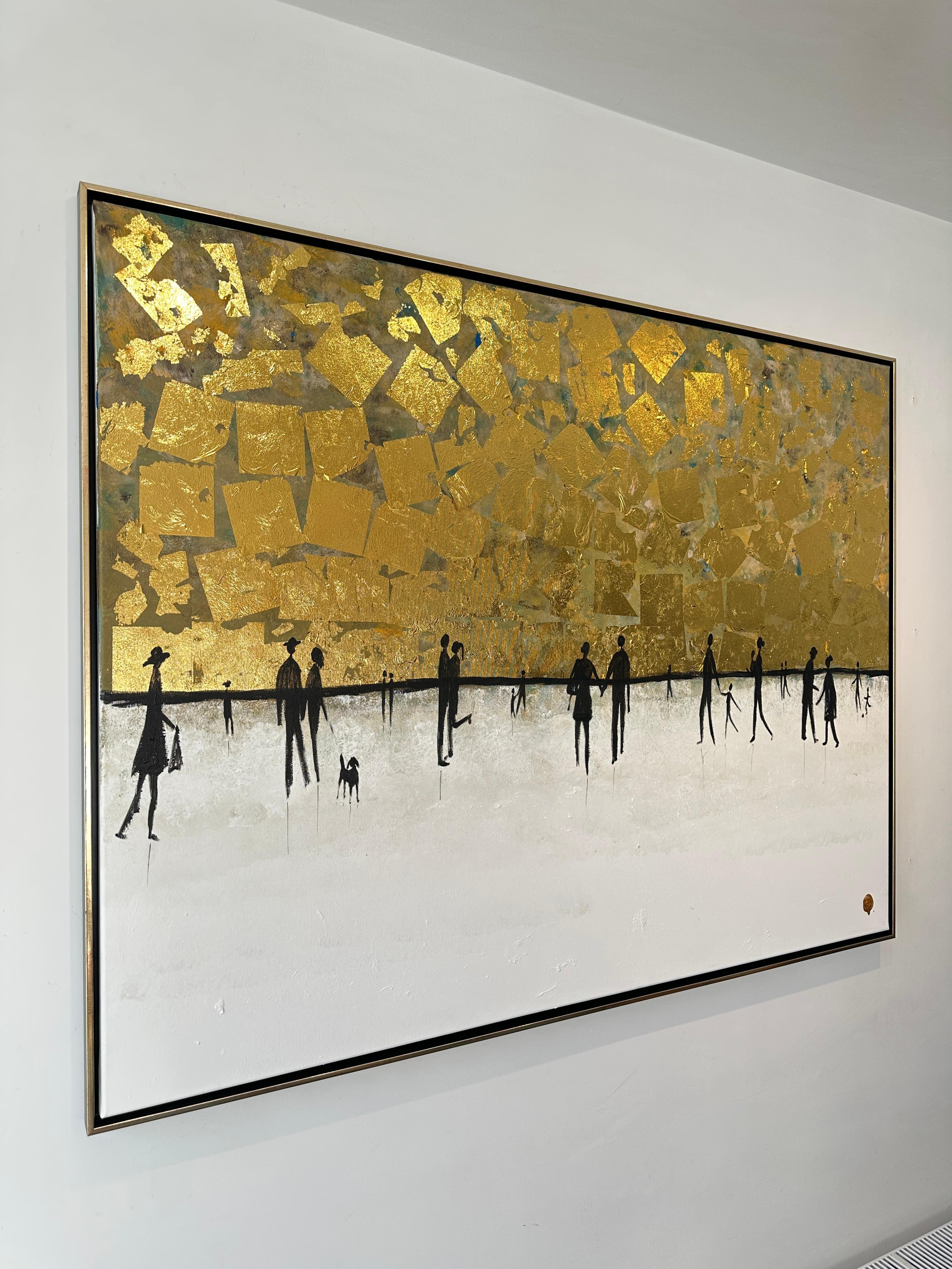 Living our Love Story - Gold Leaf Contemporary abstract family painting For Sale 4