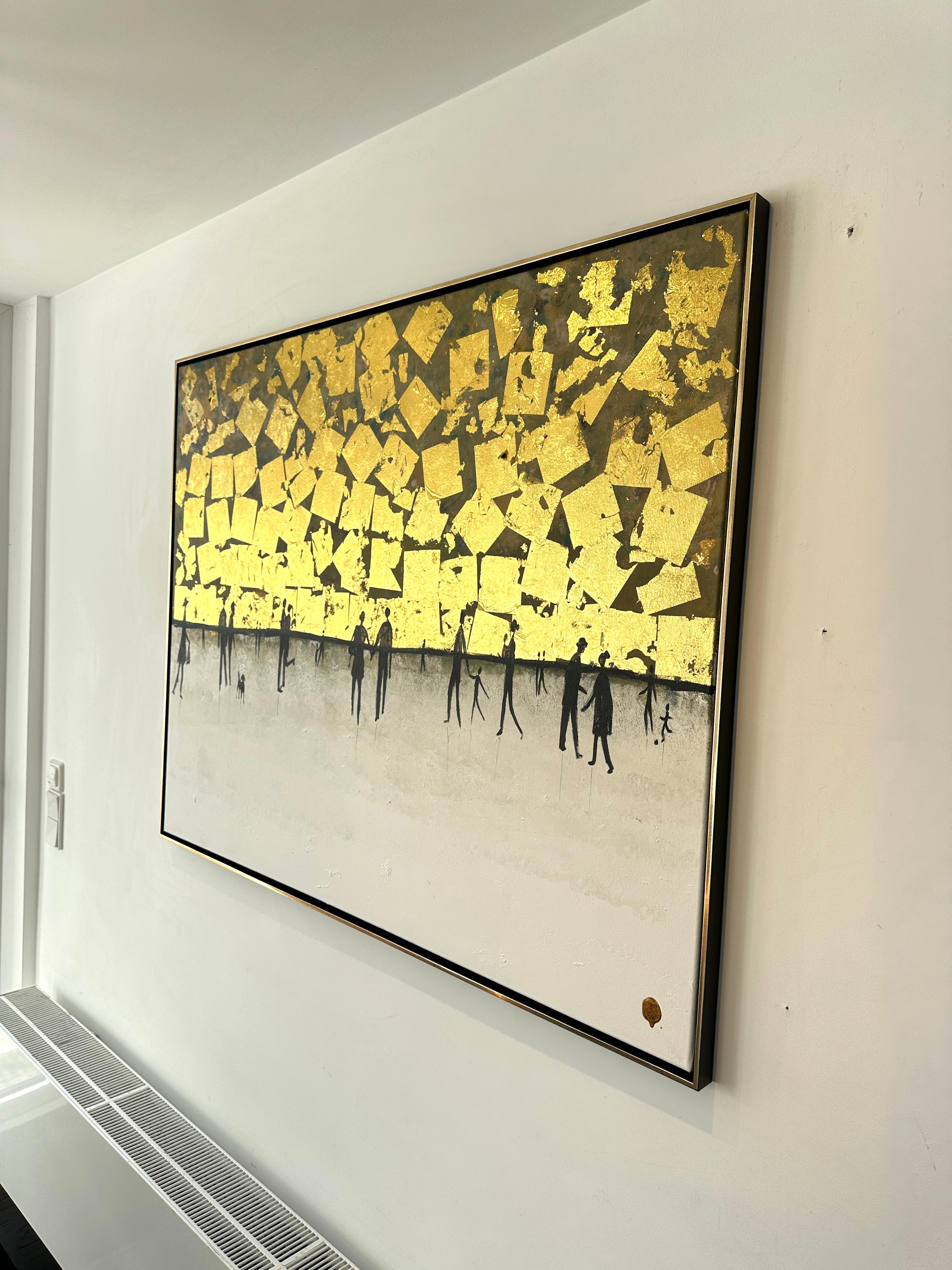Living our Love Story - Gold Leaf Contemporary abstract family painting For Sale 6