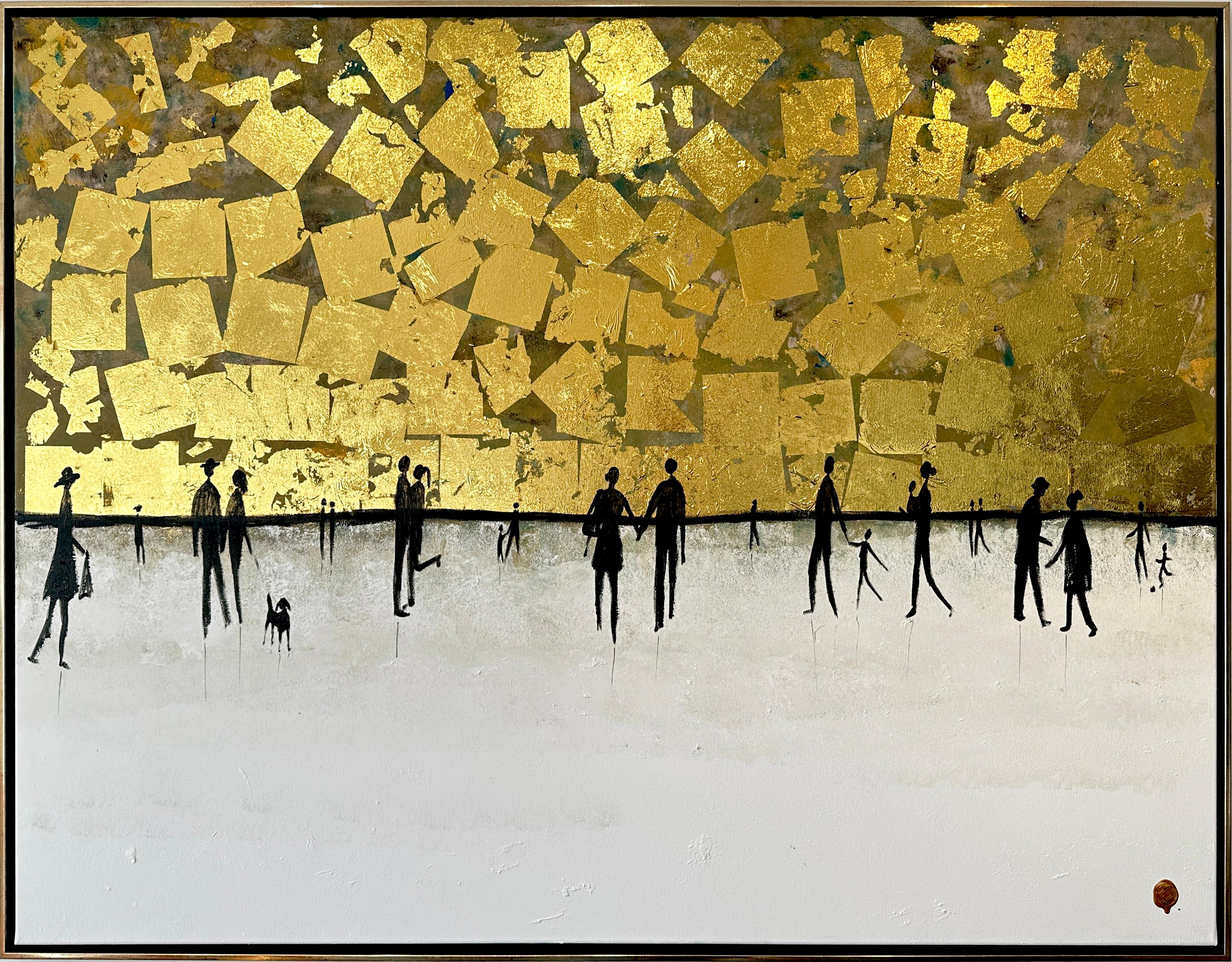 Katharina Hormel Abstract Painting - Living our Love Story - Gold Leaf Contemporary abstract family painting