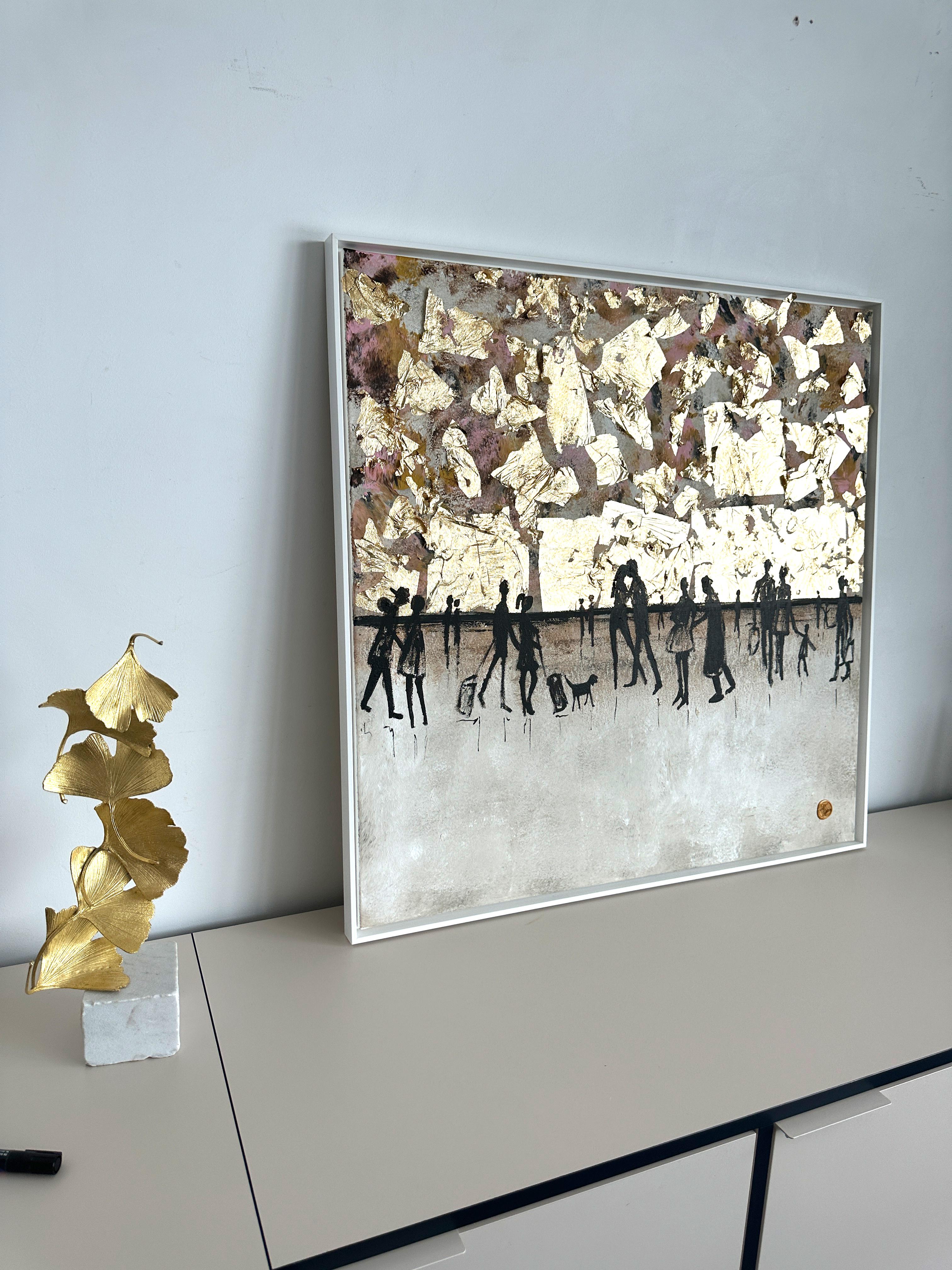 Love is a Journey - Gold Leaf Contemporary abstract painting For Sale 11
