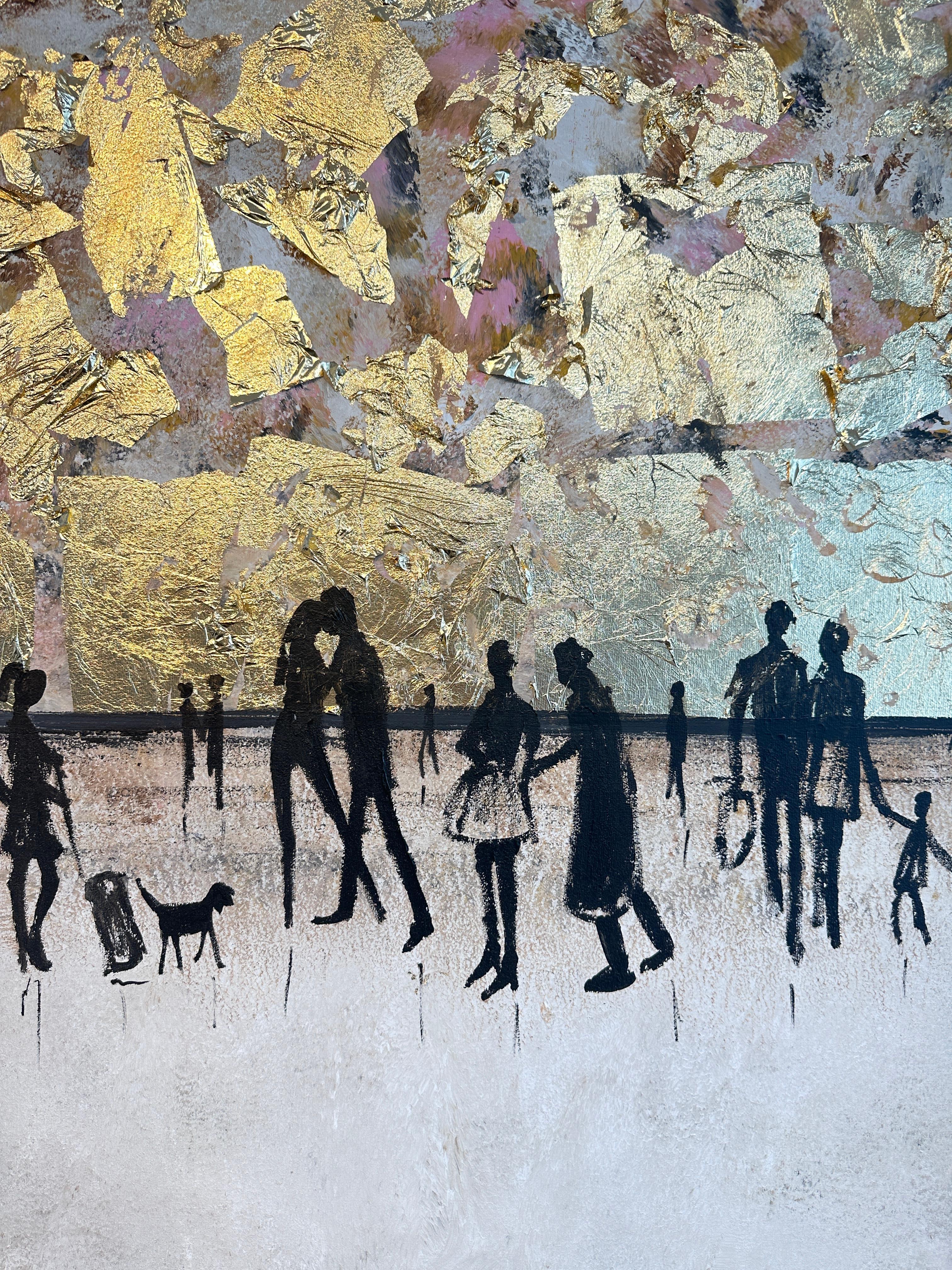 Love is a Journey - Gold Leaf Contemporary abstract painting For Sale 1