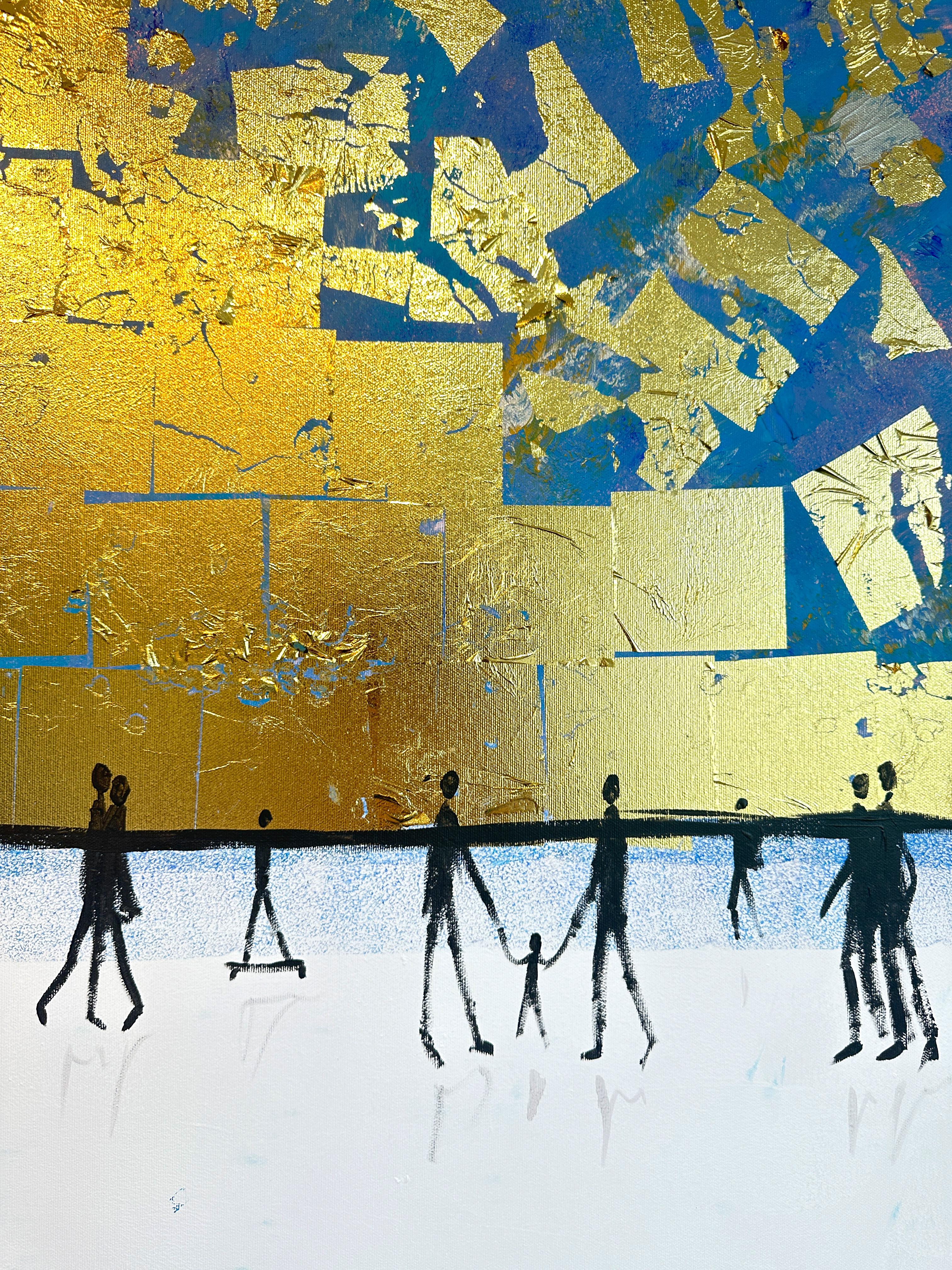 Love is looking in the same Direction - Gold Leaf Contemporary abstract painting For Sale 8