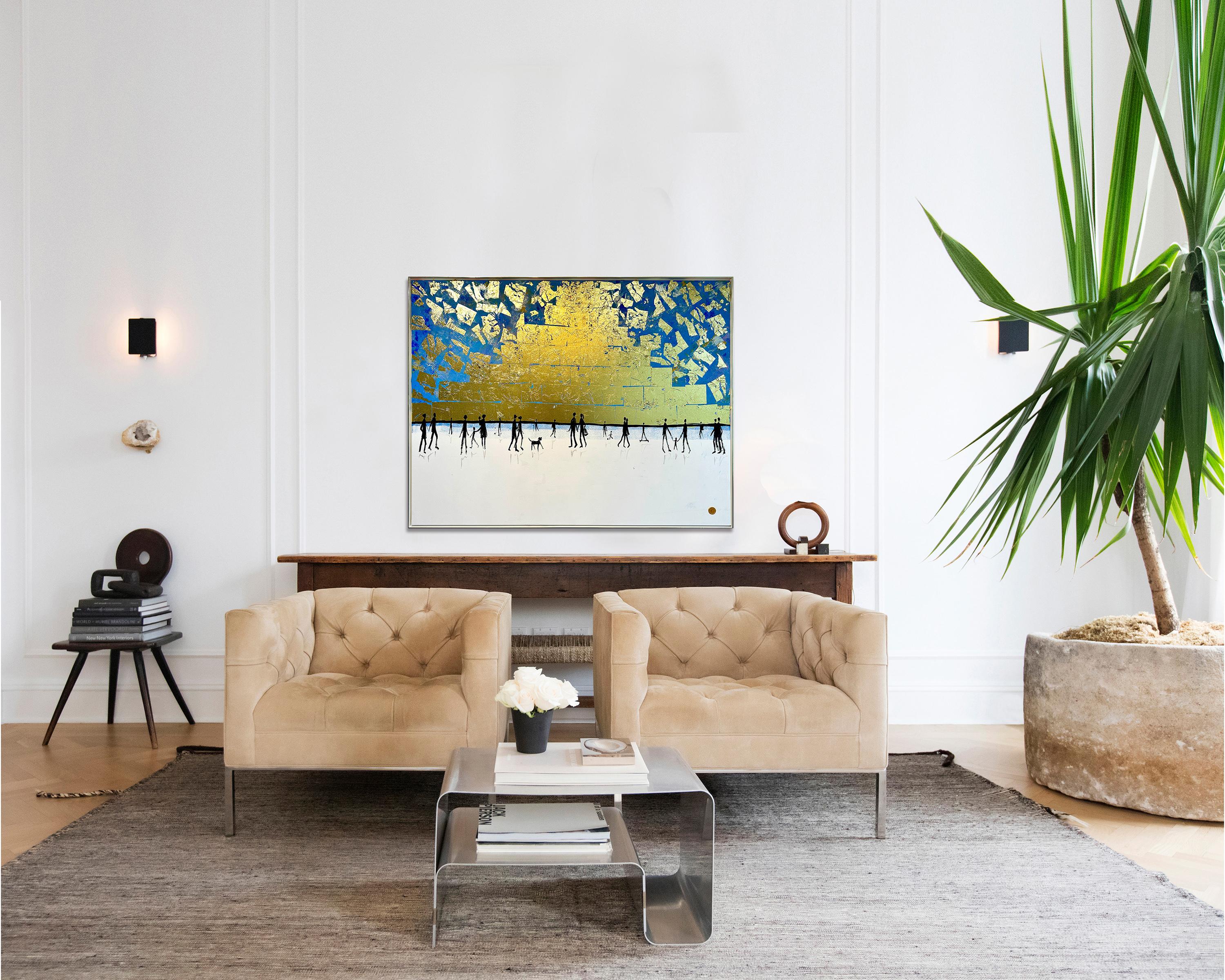 Love is looking in the same Direction - Gold Leaf Contemporary abstract painting For Sale 9