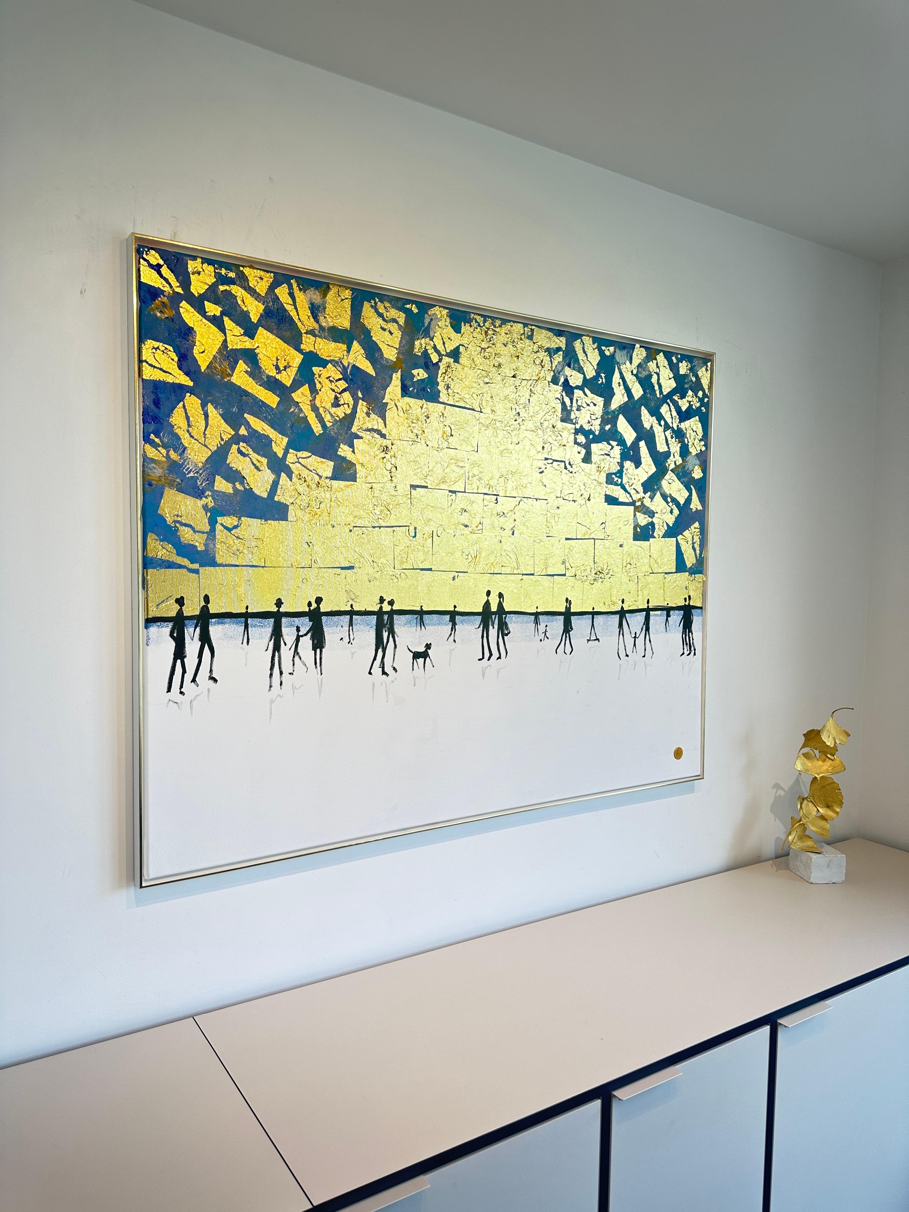 Love is looking in the same Direction - Gold Leaf Contemporary abstract painting For Sale 10