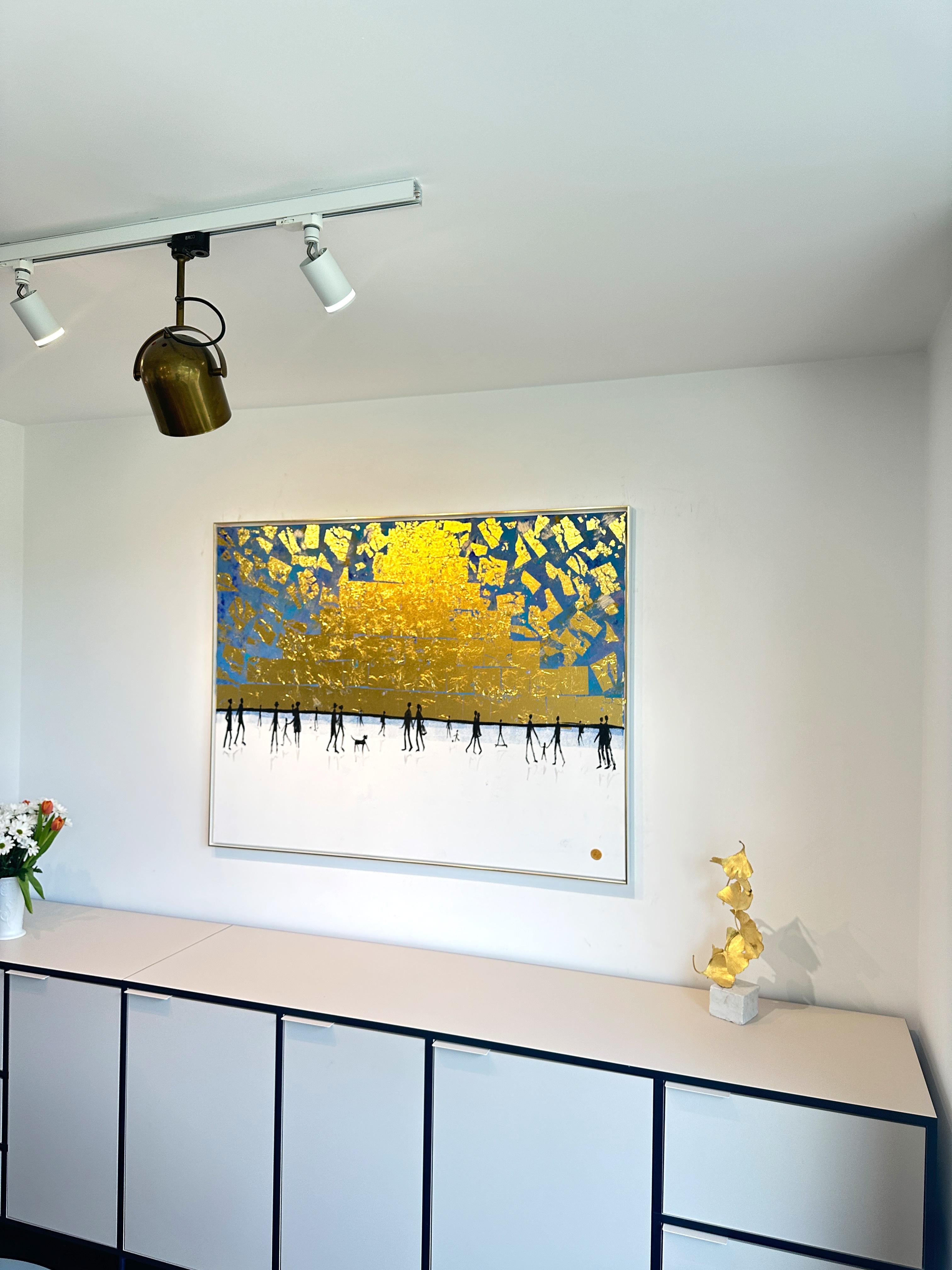 Love is looking in the same Direction - Gold Leaf Contemporary abstract painting For Sale 11