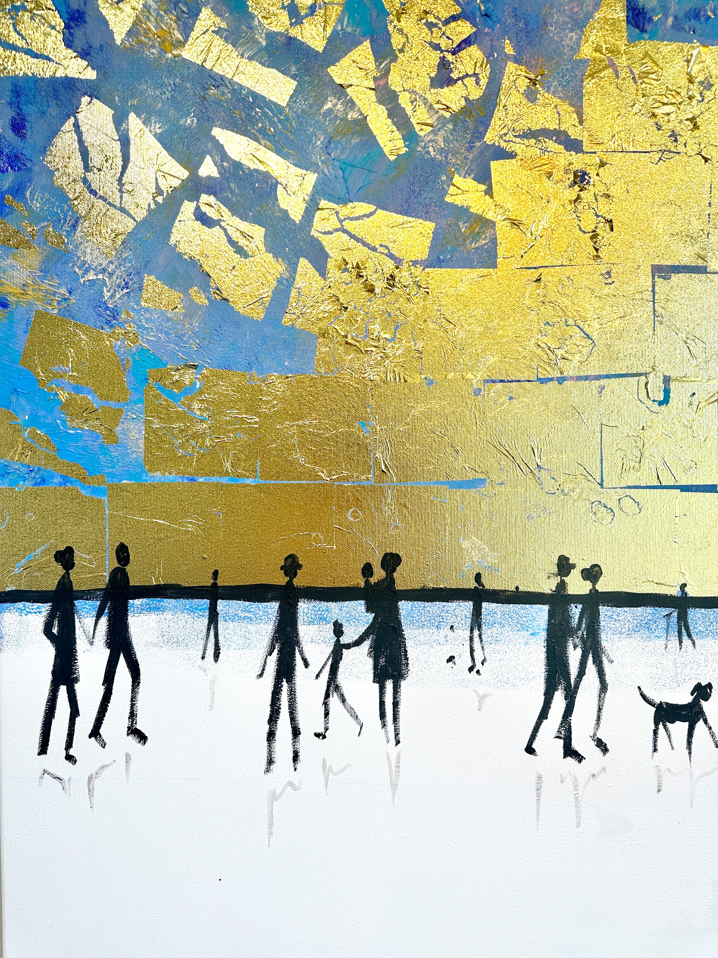 Love is looking in the same Direction - Gold Leaf Contemporary abstract painting For Sale 12