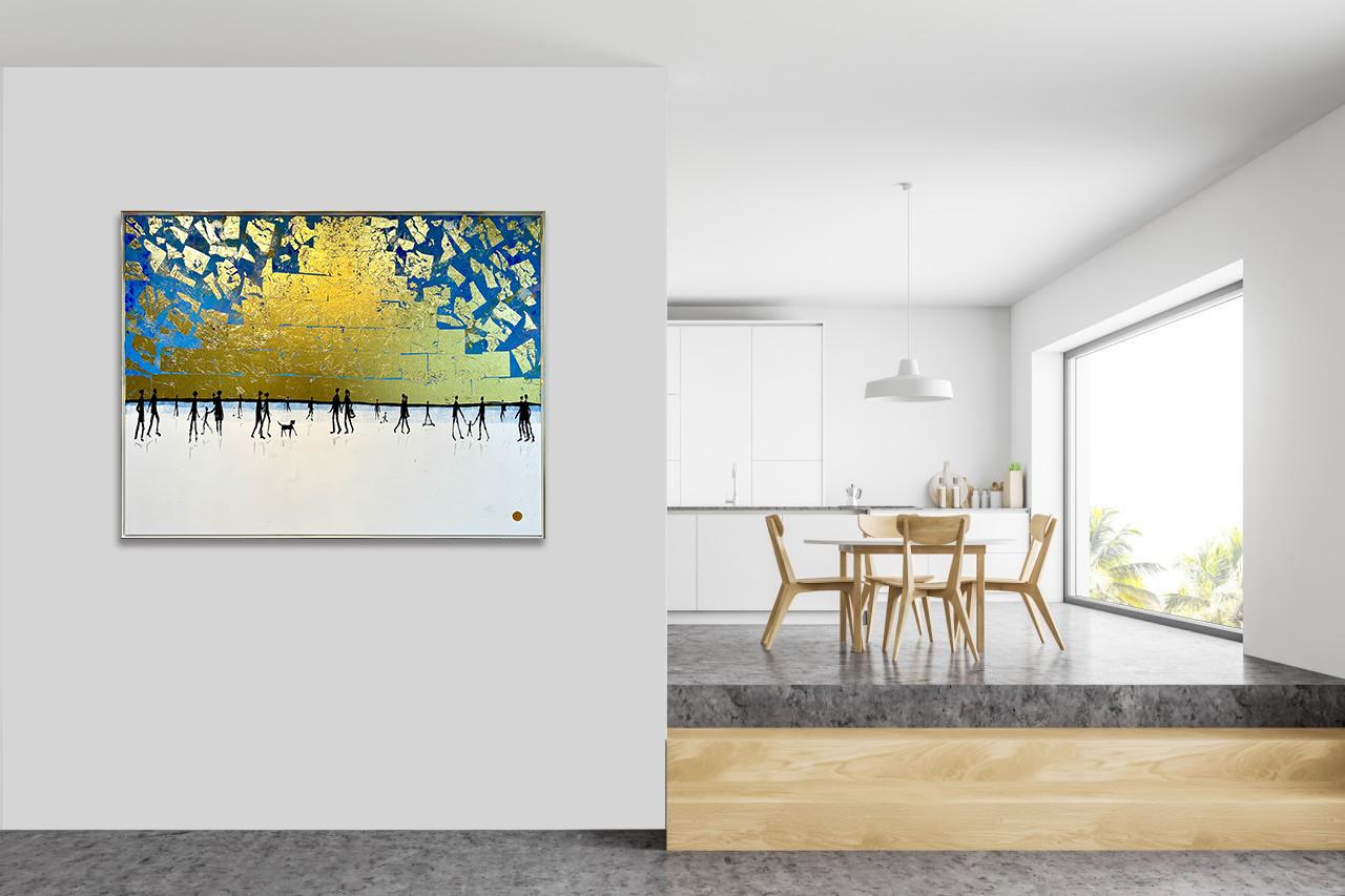 Love is looking in the same Direction - Gold Leaf Contemporary abstract painting For Sale 13