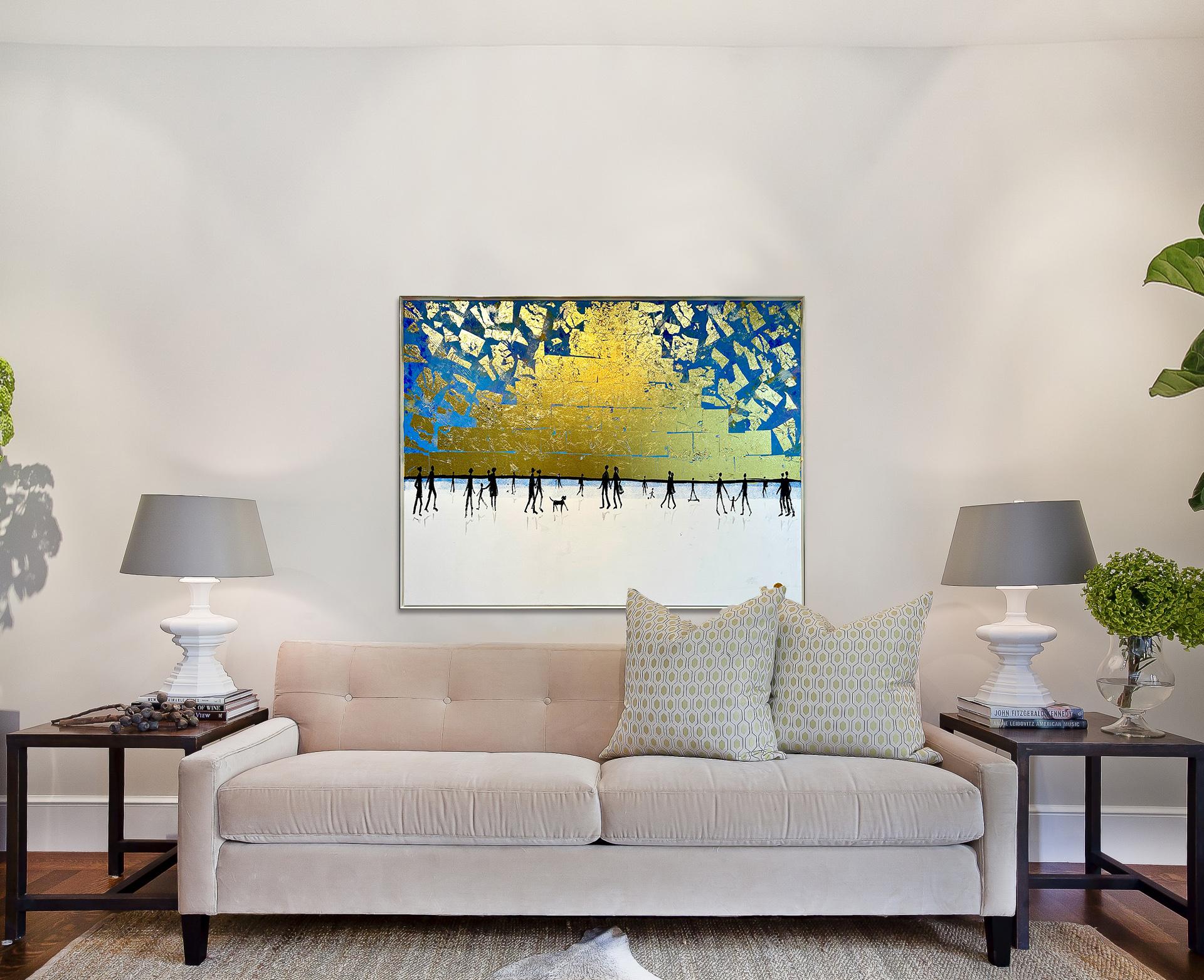 Love is looking in the same Direction - Gold Leaf Contemporary abstract painting For Sale 1