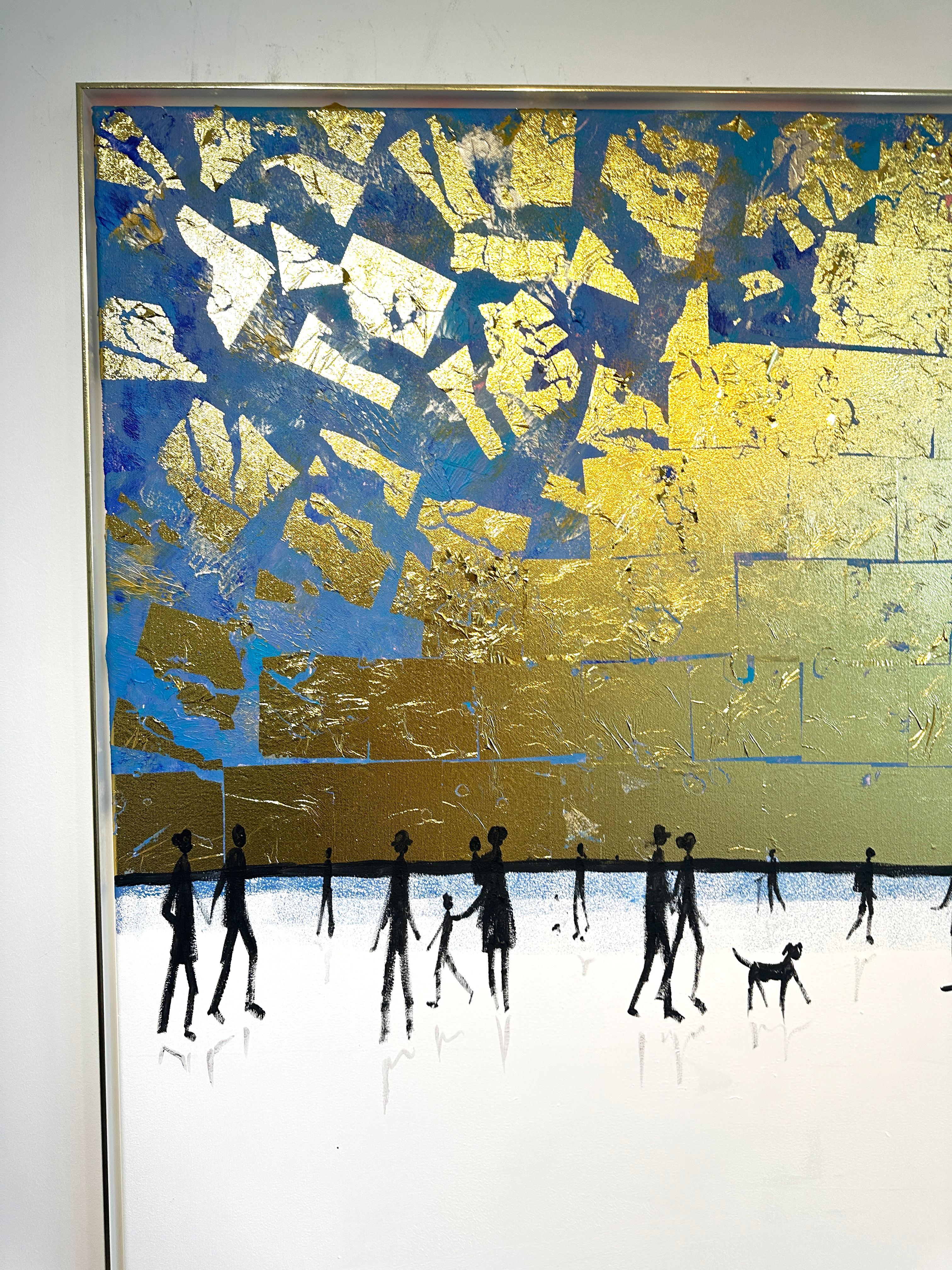 Love is looking in the same Direction - Gold Leaf Contemporary abstract painting For Sale 2