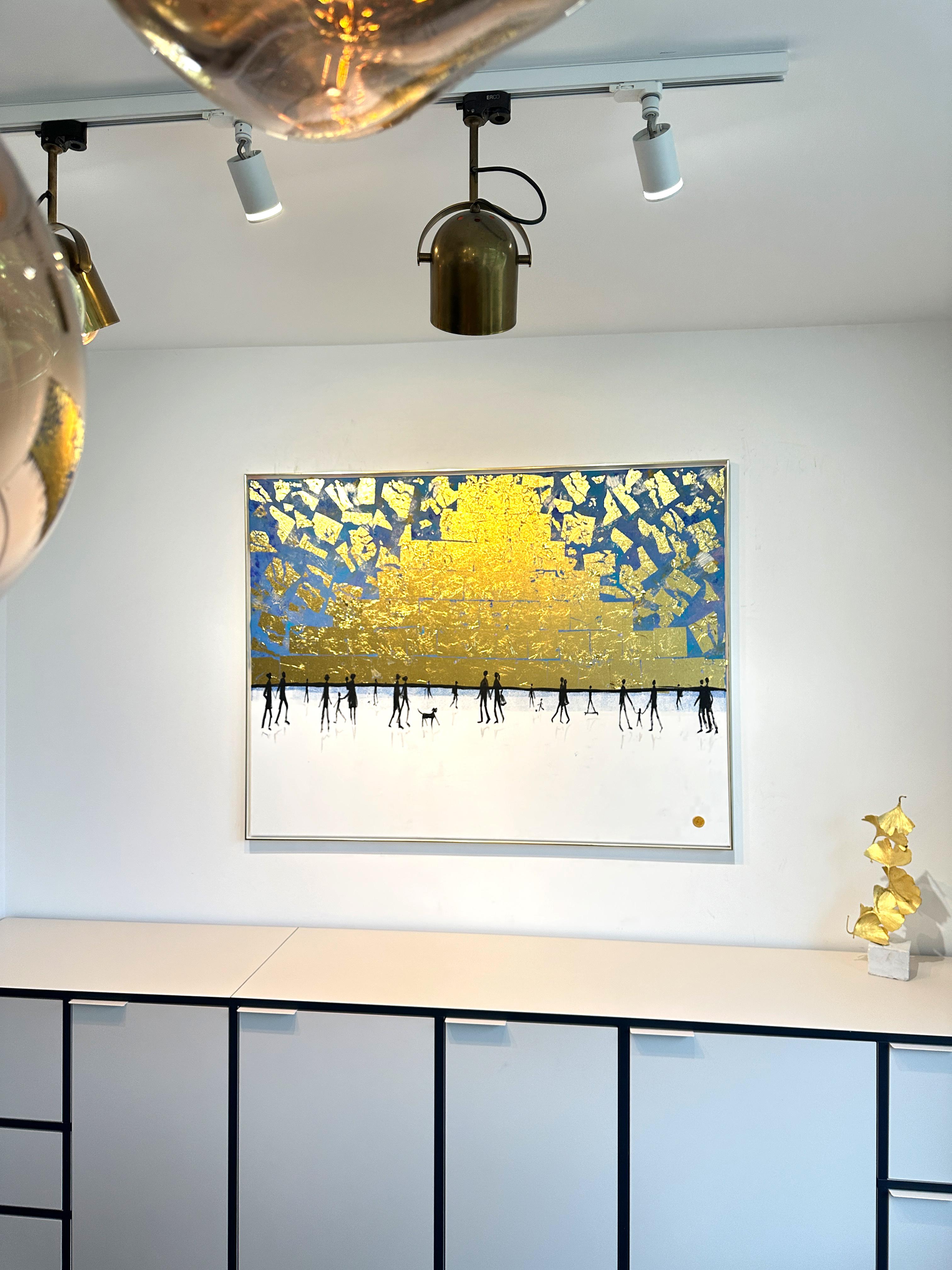 Love is looking in the same Direction - Gold Leaf Contemporary abstract painting For Sale 3