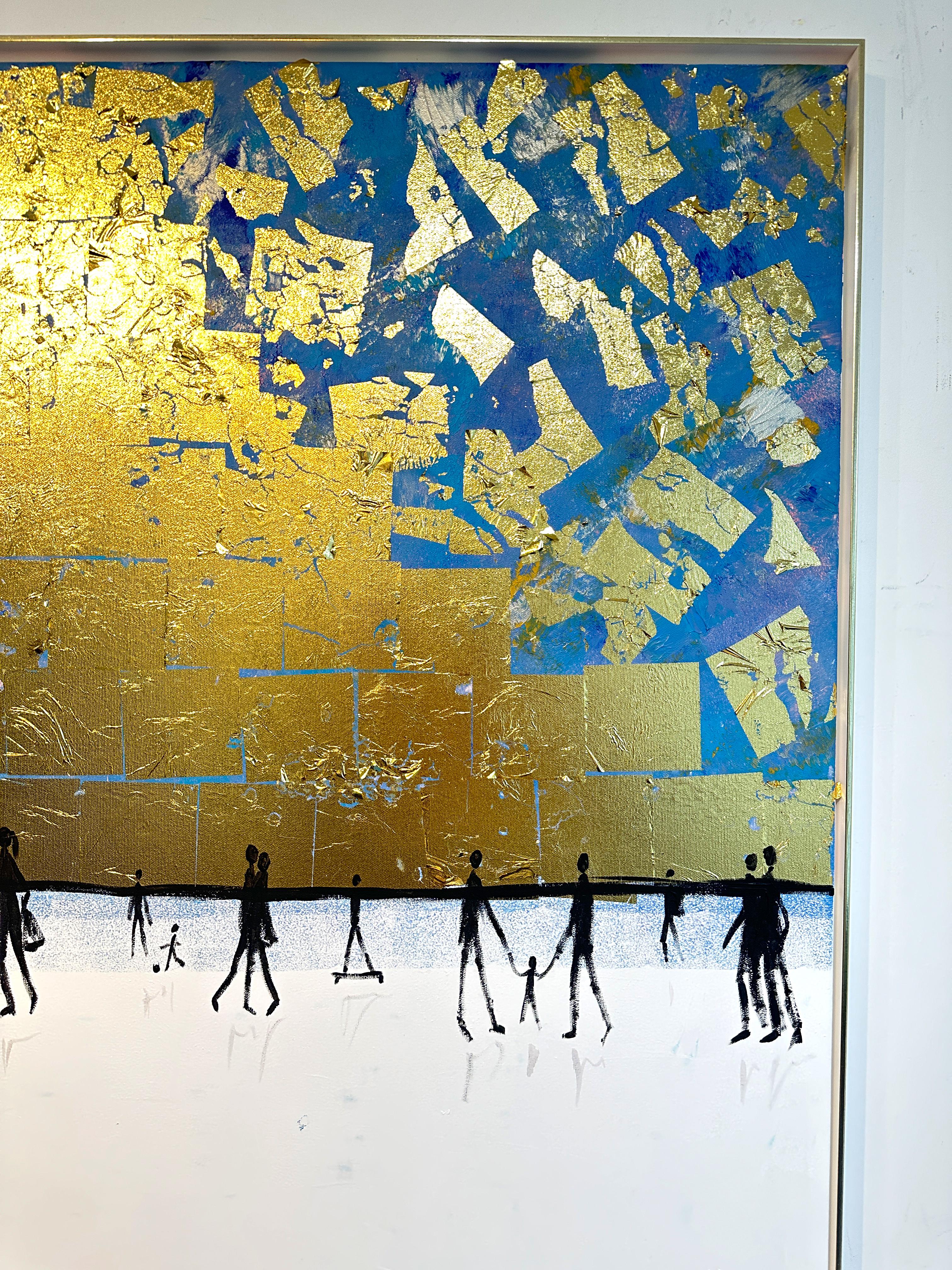Love is looking in the same Direction - Gold Leaf Contemporary abstract painting For Sale 4