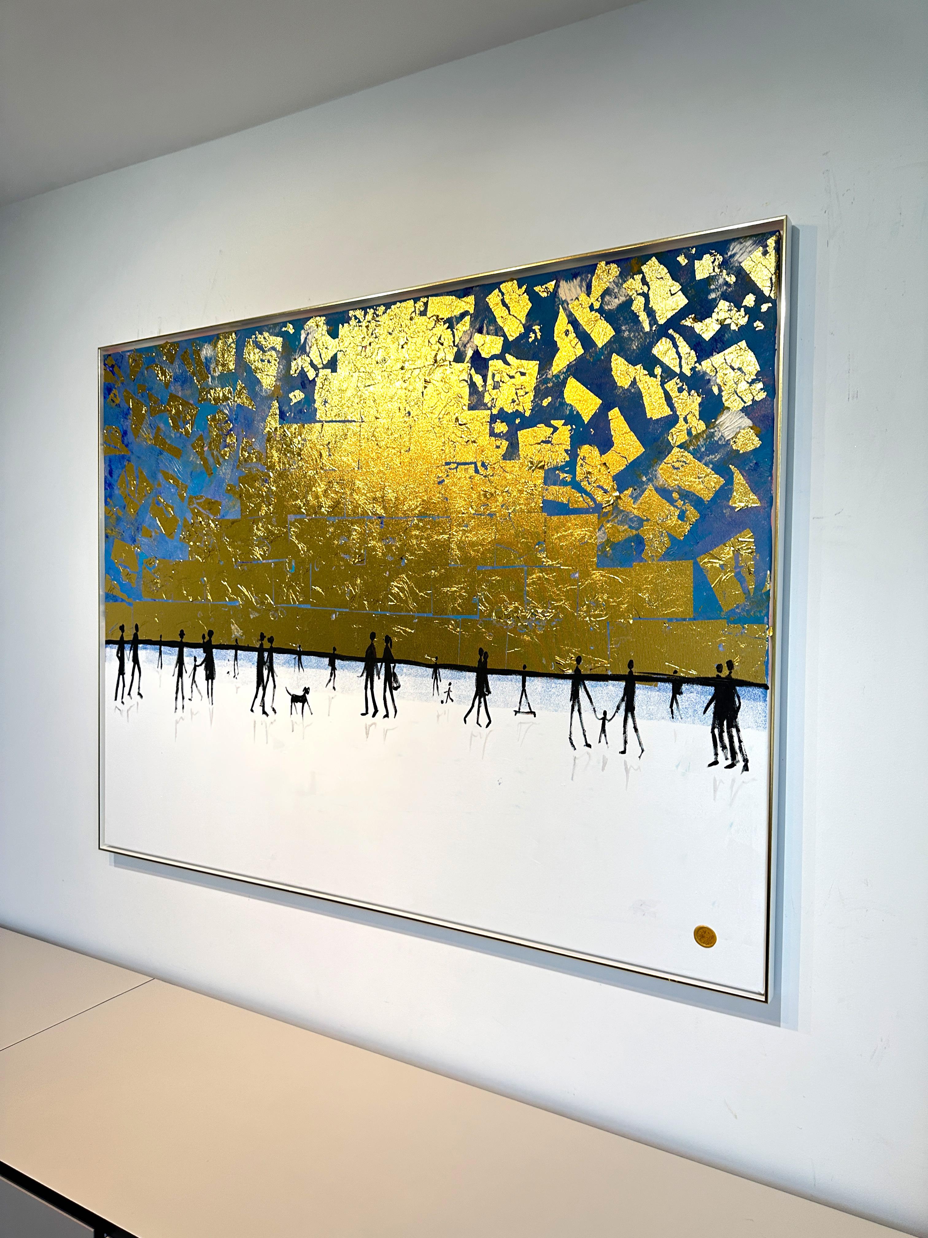 Love is looking in the same Direction - Gold Leaf Contemporary abstract painting For Sale 5