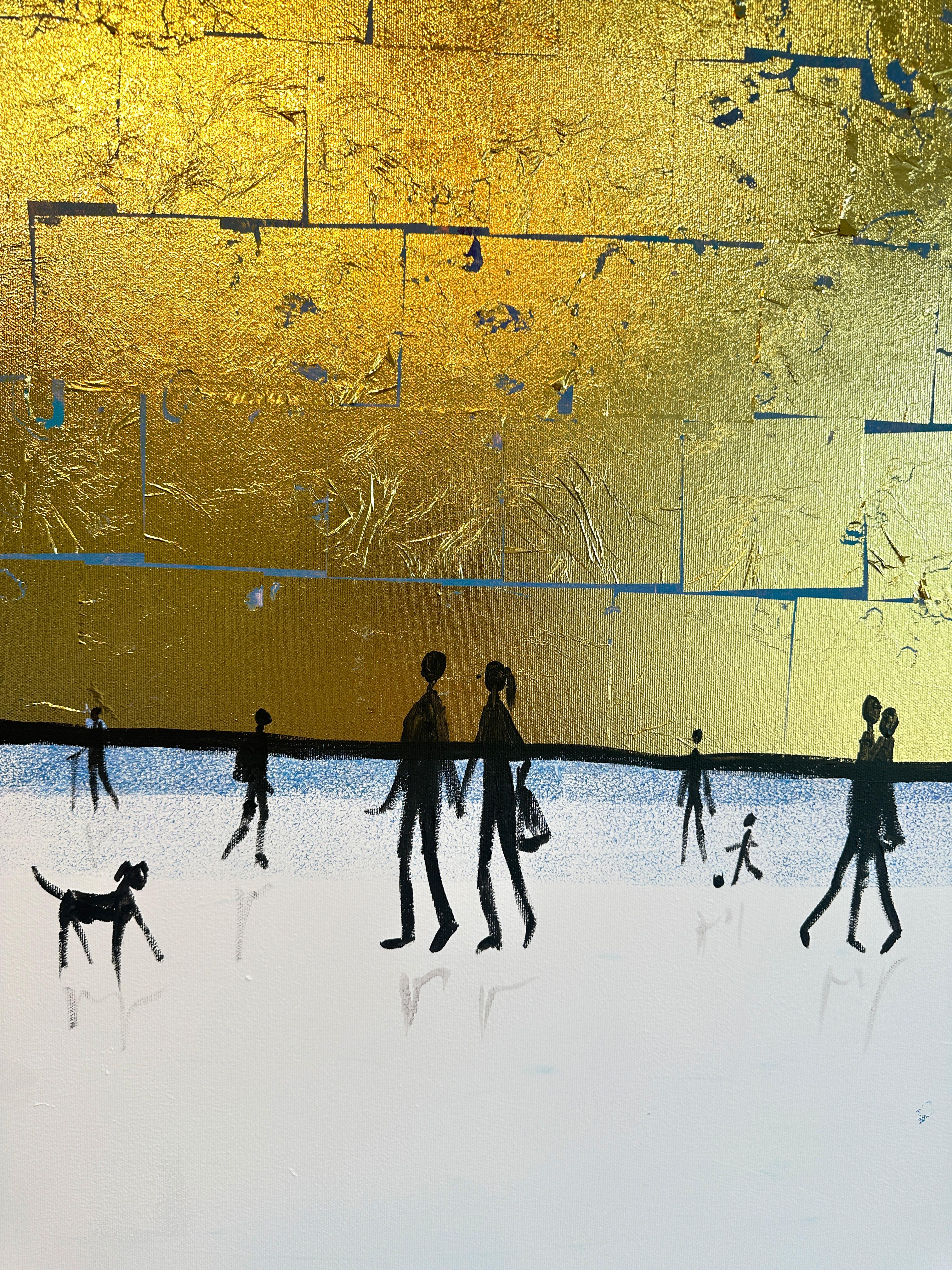 Love is looking in the same Direction - Gold Leaf Contemporary abstract painting For Sale 6
