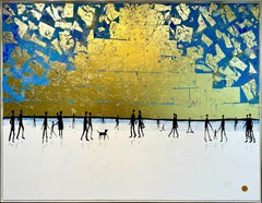 L'amour regarde dans la même Direction - Feuille d'or Peinture abstraite contemporaine