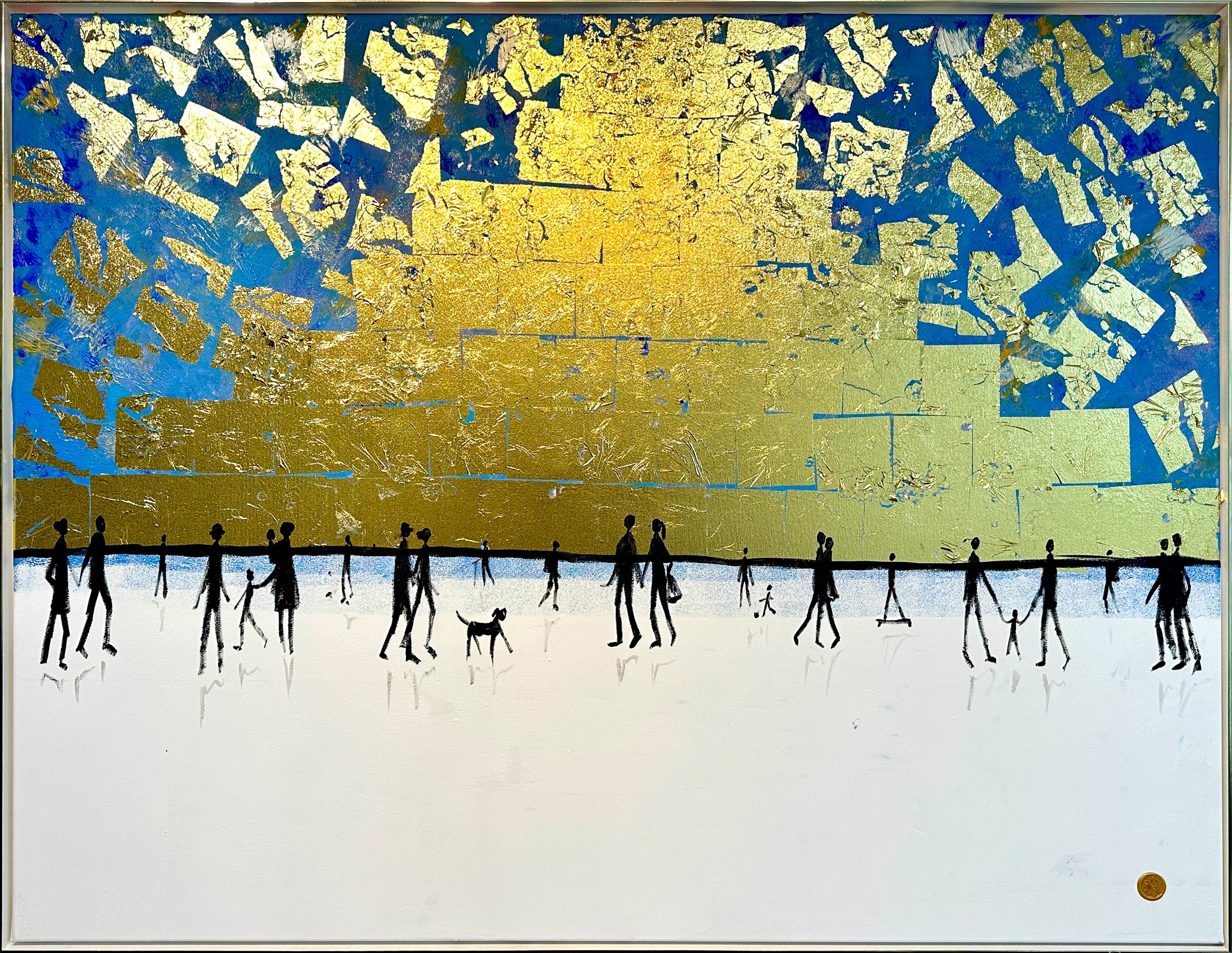 Love is looking in the same Direction - Gold Leaf Contemporary abstract painting