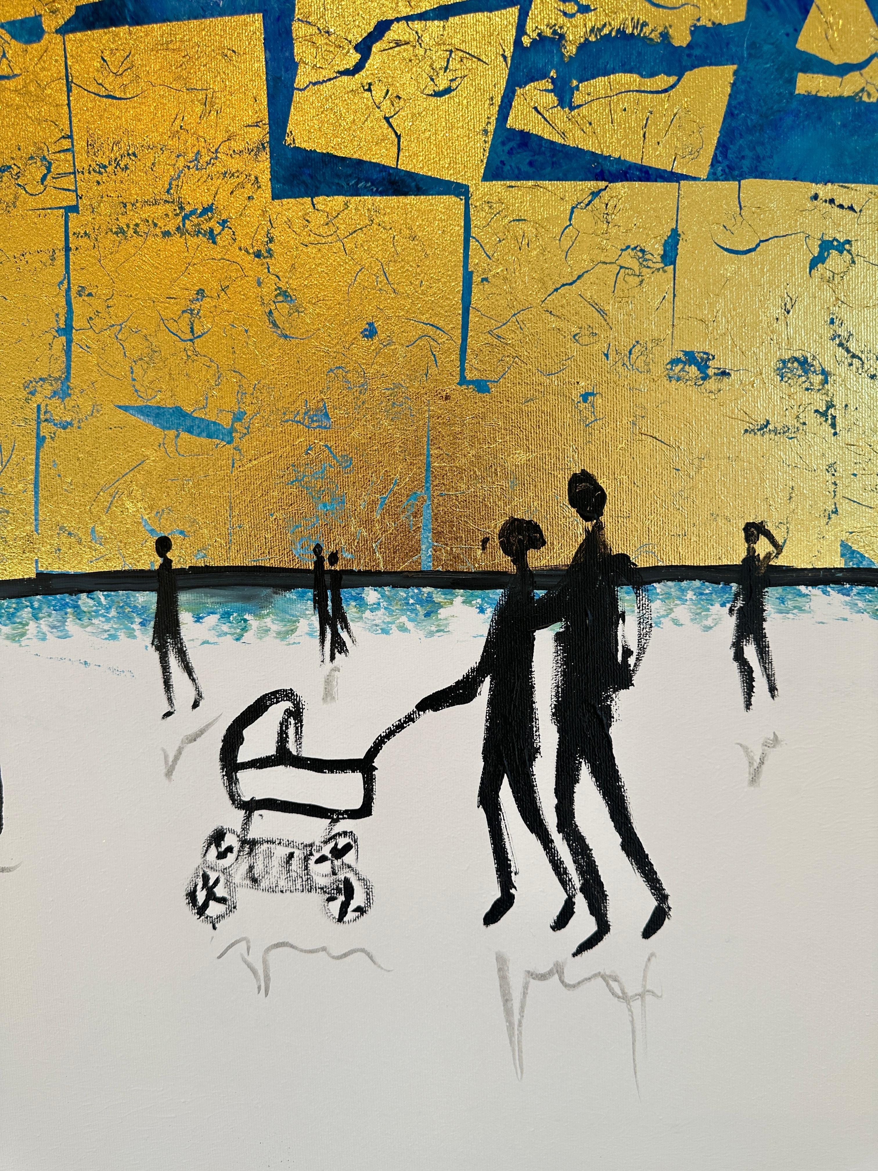 Love is the Air - Gold Leaf Peinture familiale abstraite contemporaine en vente 6