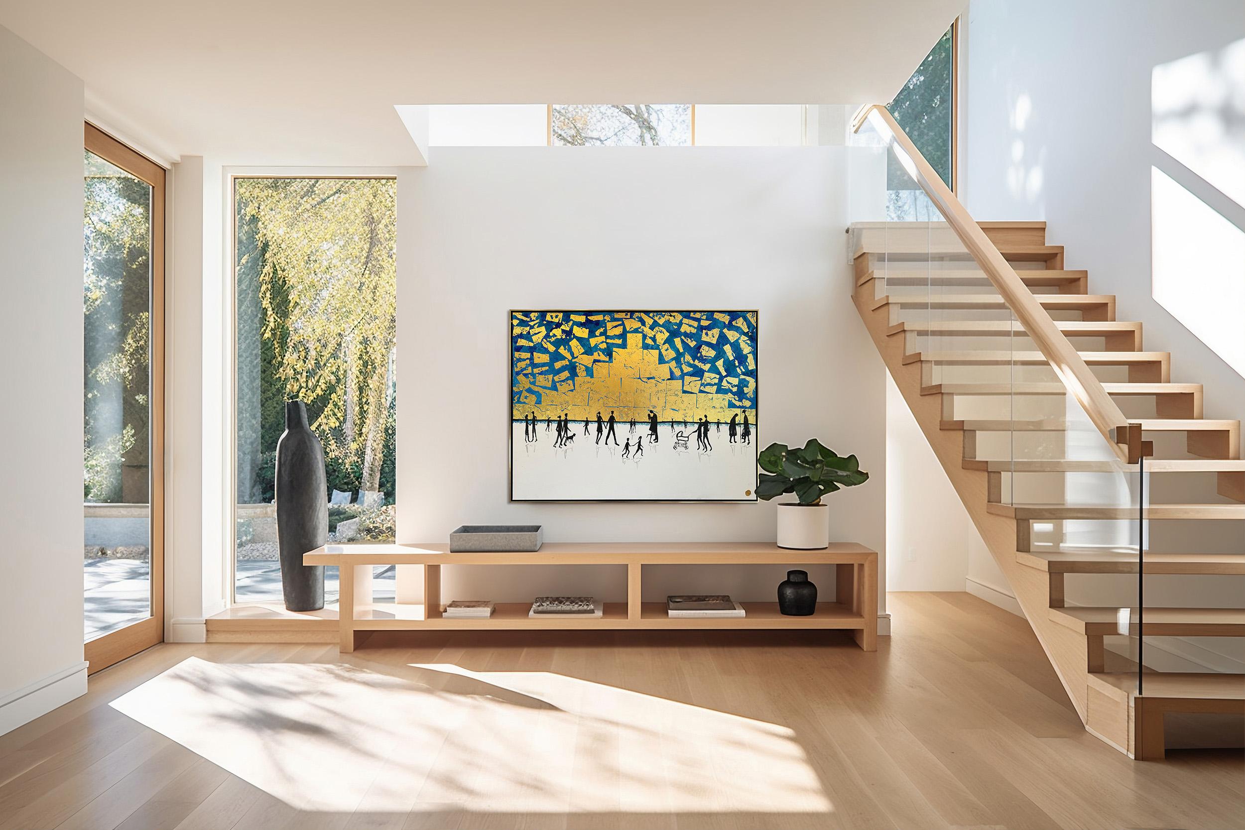 Love is the Air - Gold Leaf Peinture familiale abstraite contemporaine - Or Abstract Painting par Katharina Hormel