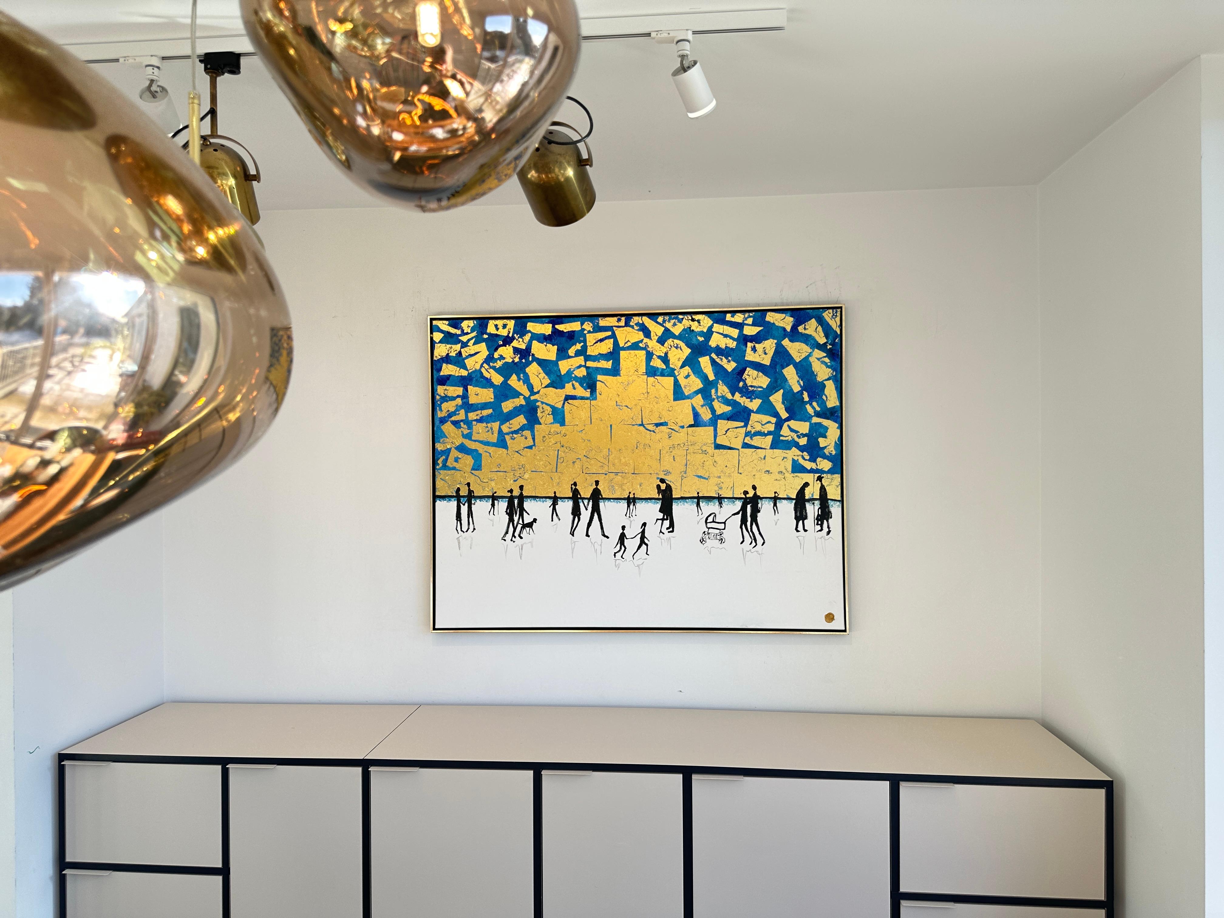 Love is the Air - Gold Leaf Peinture familiale abstraite contemporaine en vente 1