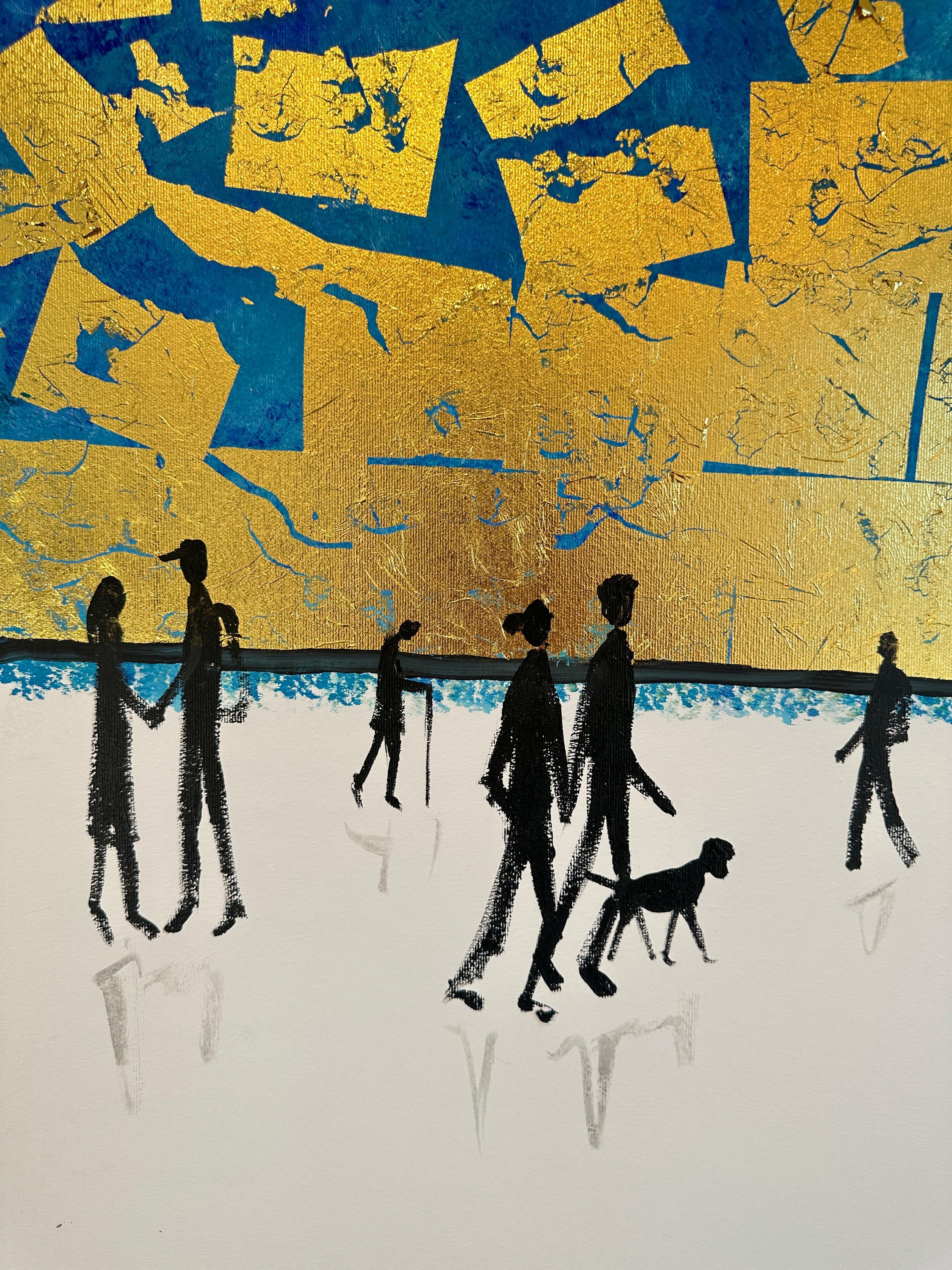 Love is the Air - Gold Leaf Peinture familiale abstraite contemporaine en vente 3