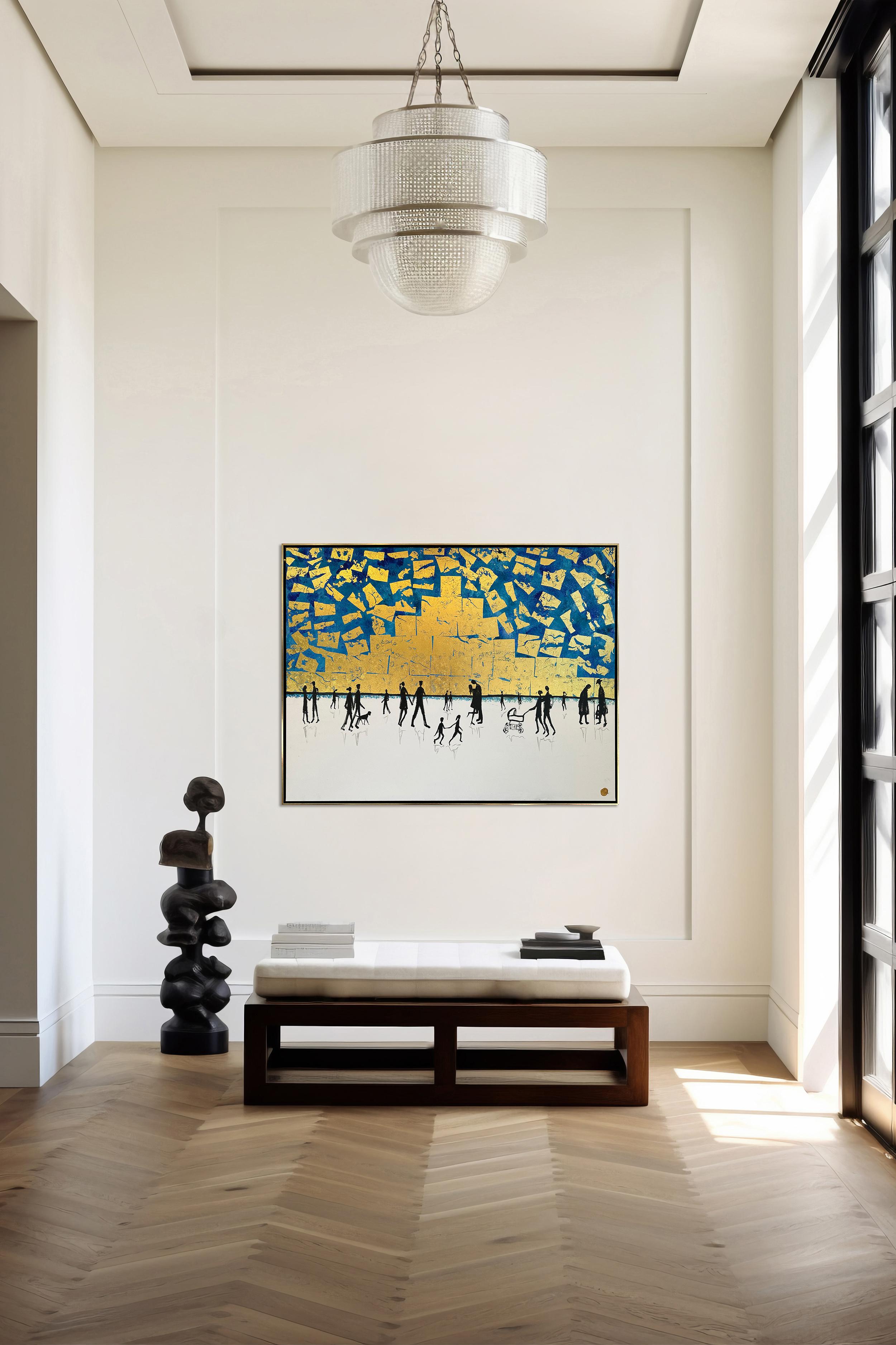 Love is the Air - Gold Leaf Peinture familiale abstraite contemporaine en vente 5