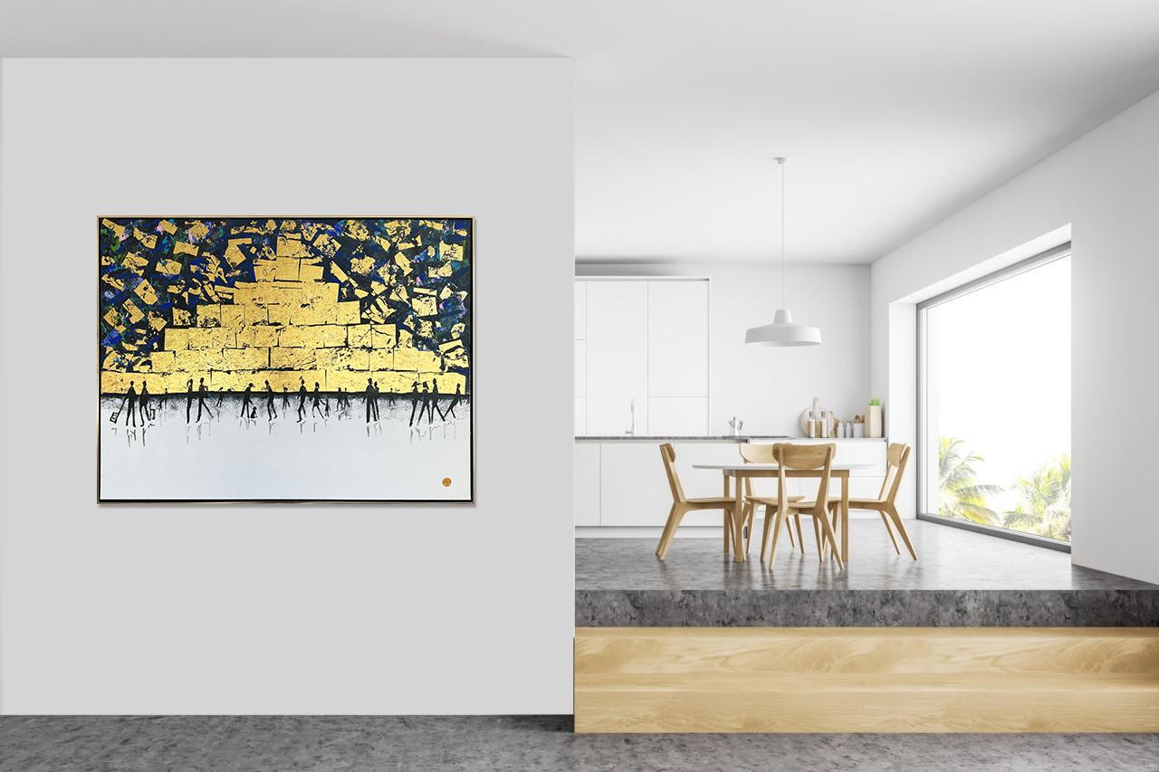 Love is the Greatest Feeling - Gold Leaf Contemporary abstract family painting For Sale 8